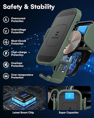 Miniatura 7 de ZeeHoo Cargador inalámbrico para automóvil, carga rápida de 15 W, soporte de teléfono de auto con sujeción automática, cargador de teléfono celular,