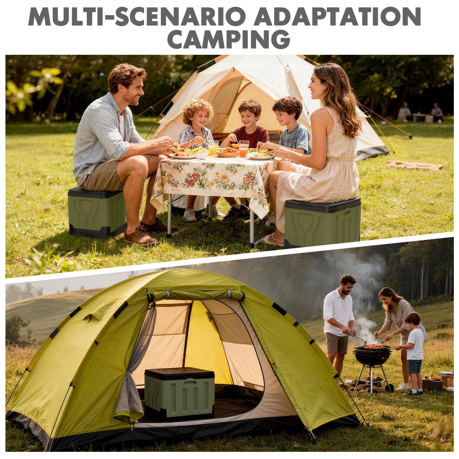 Huracan Toilettes de camping pliables, toilettes mobiles portables jusqu'à 200 kg, hauteur d'assise compacte de 34,5 cm, avec sac de rangement et sacs poubelles, toilette de voyage pour camping