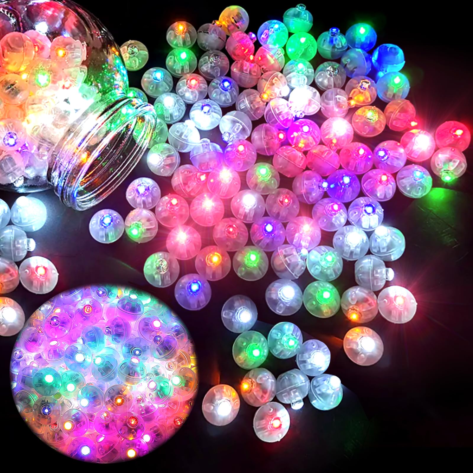Frasheng 120 Piezas Mini Luces de Globo LED, Mini LED Lámpara Globo Redondas, Luces para Globos LED, Mini Flash Luces LED para Boda, Cumpleaños, Fiesta, Navidad, Halloween (Vistoso)