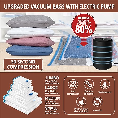 Miniatura 2 de 10 bolsas de almacenamiento al vacío con bomba eléctrica, bolsas de almacenamiento selladas al vacío (2Jumbo2L3M3S), bolsas de sellado al vacío