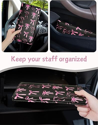 Vista 30 de Mymazn Soporte para registro y seguro de automóvil, organizador de cuero sintético con cierre magnético, soporte para documentos de automóvil