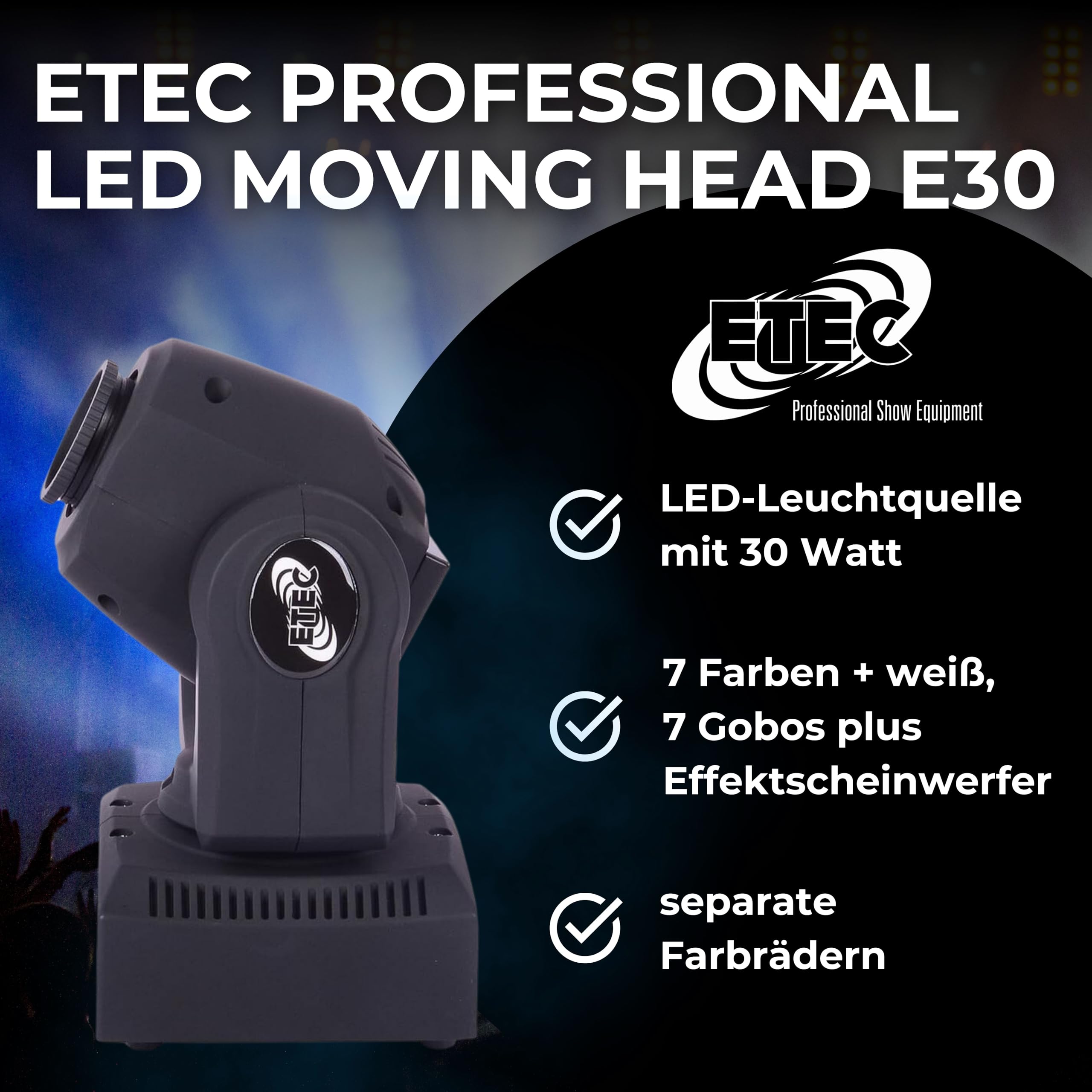 ETEC Professional LED Moving Head E30 Pocket Spot Effekt Scheinwerfer Disco Party DJ Club Gobo Stroboskop DMX mit Fernbedienung Veranstaltung Bühnenbeleuchtung