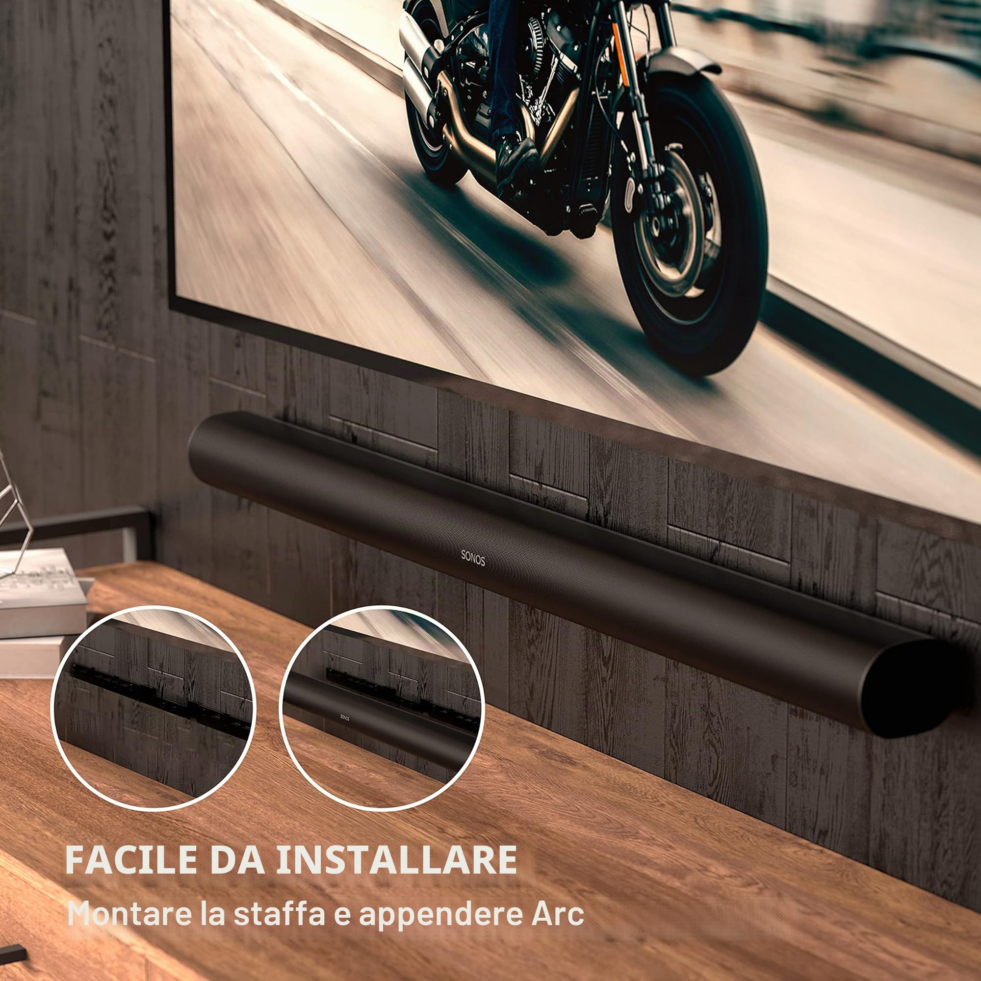HumanCentric Supporto Compatibile con Sonos Arc Sound Bar (Nero) - Staffa di Montaggio Stile Galleggiante per Montaggio a Parete Sotto la TV