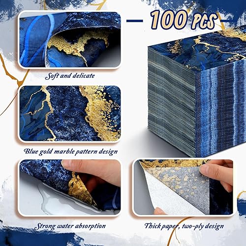 Vista 20 de Geyoga 200 servilletas de mármol desechables de 2 capas para invitados, toallas de mano marmoleadas negras y doradas, para el hogar, baño, cocina