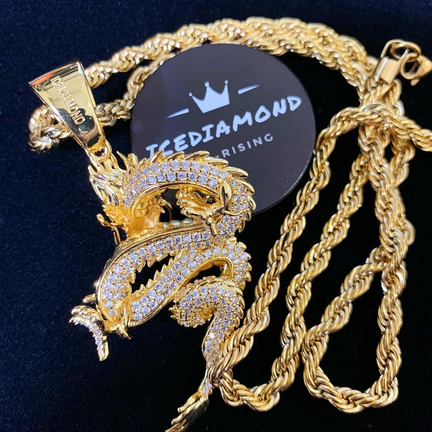 ICEDIAMOND Iced Out Imperial Shenlong Pendant Chain Necklace, 18K Gold Plated Brass | S925 Silver Exquisite Hip Hop Luxury Jewelry for Men - Image 9