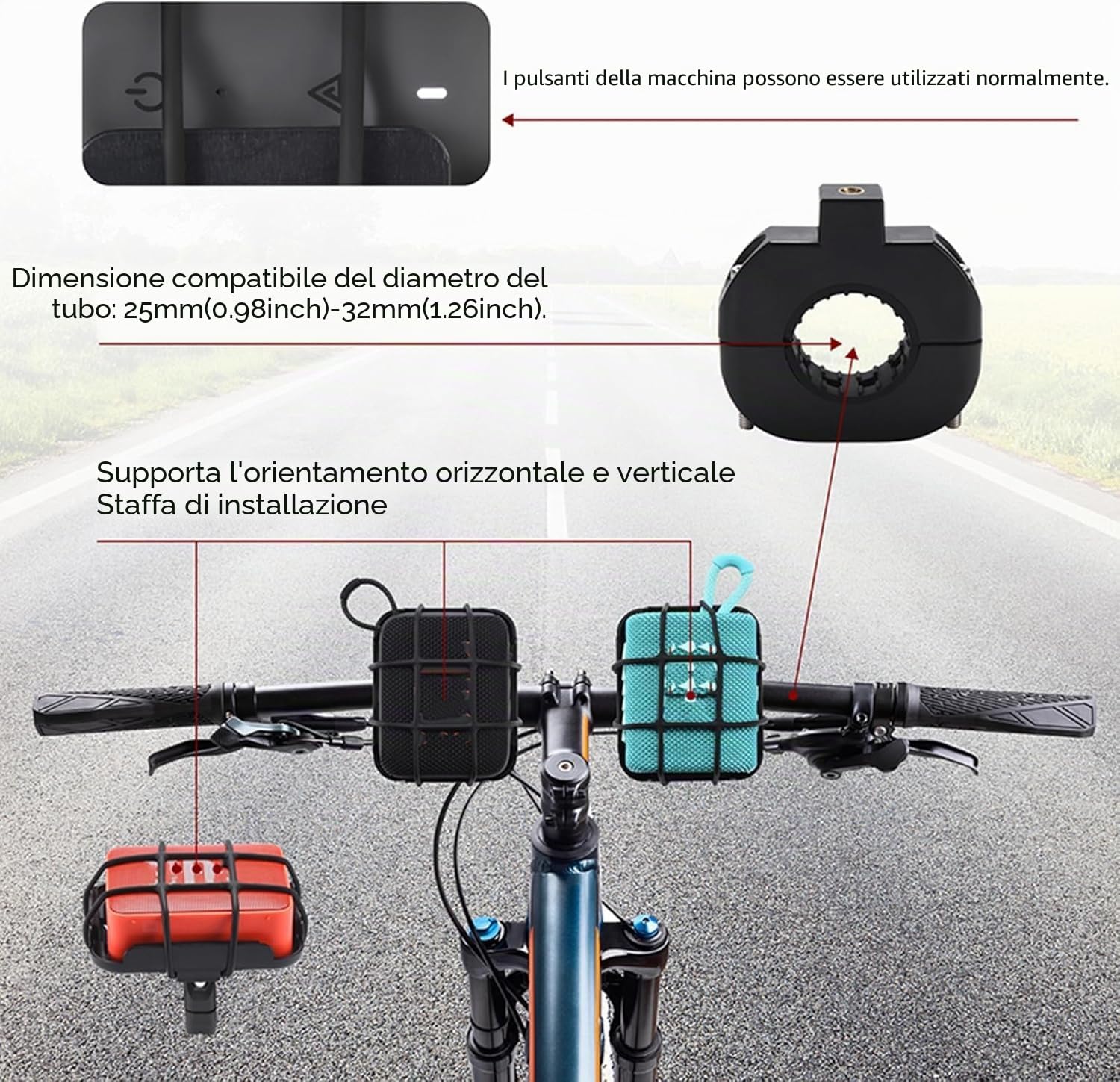 Staffa di montaggio per manubrio bici audio Bluetooth per altoparlante JBL GO 4/GO 3/GO 2, supporto per bicicletta moto scooter staffa di montaggio universale set