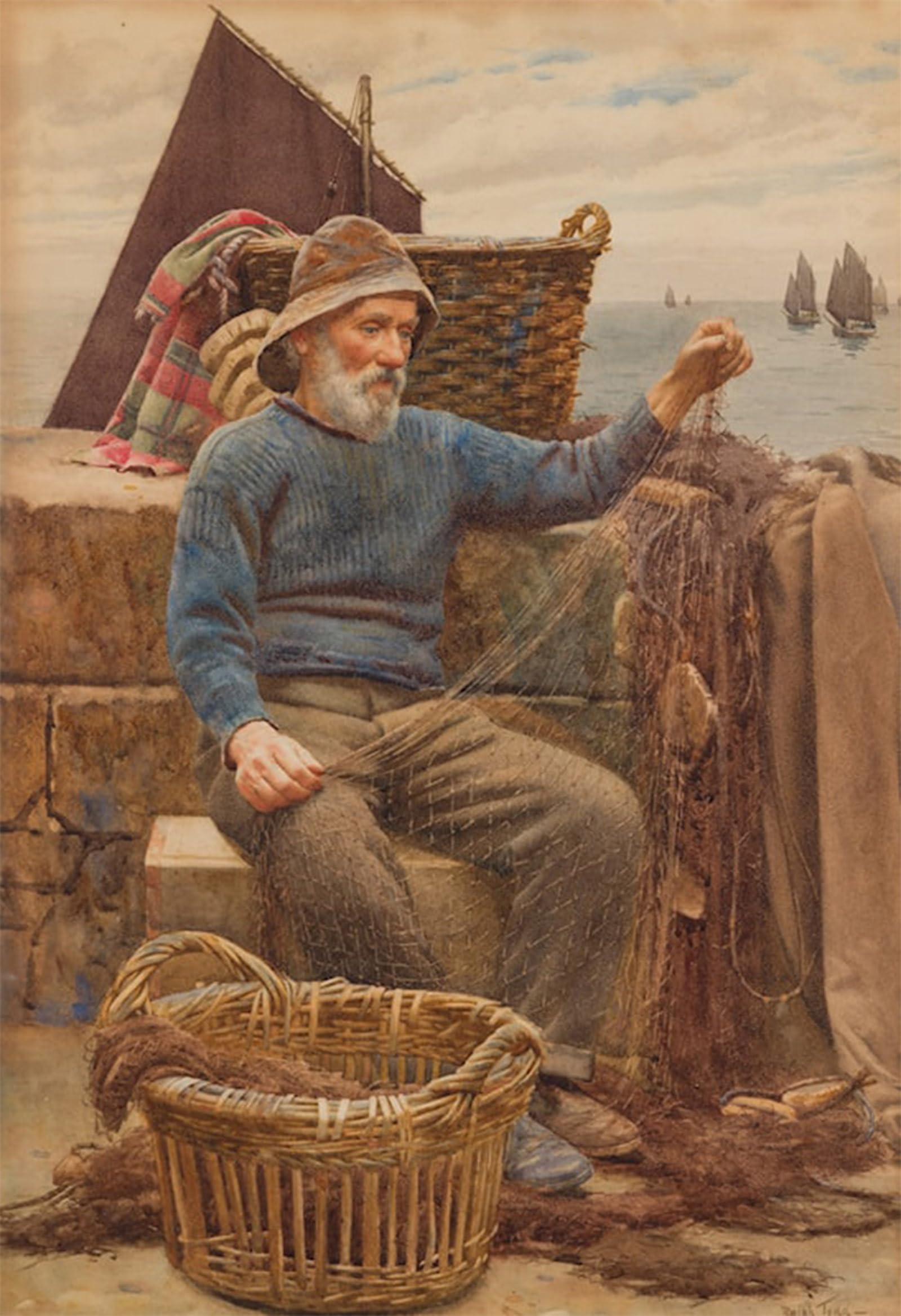 SERENDIPITP Abstract Painting Mural Print Picture Wall Decor Painting Fisherman with His by Ralph Todd Vintage Wall Artwork for Home Decor 60x90cm