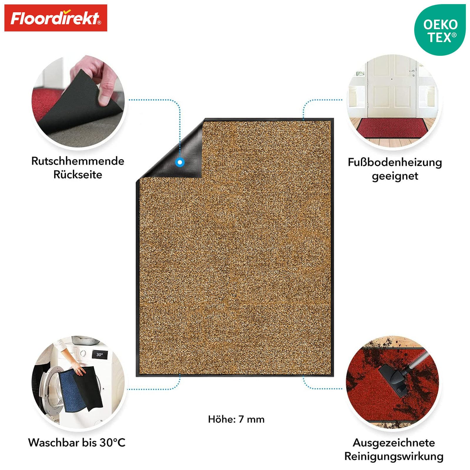 Tappetino per ingresso, colore beige, XXL, per ingresso, interno ed esterno, per porta, zerbino e zerbino – antiscivolo e facile da pulire (120 x 180 cm, rine)