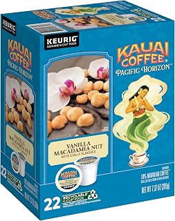 Kauai Coffee Vanilla Macadamia Nut K-Cup Pods: Medium Roast 10% Hawaiian Arabica, Vanilla Beans & Toasted Macadamia, 22 Keurig Pods