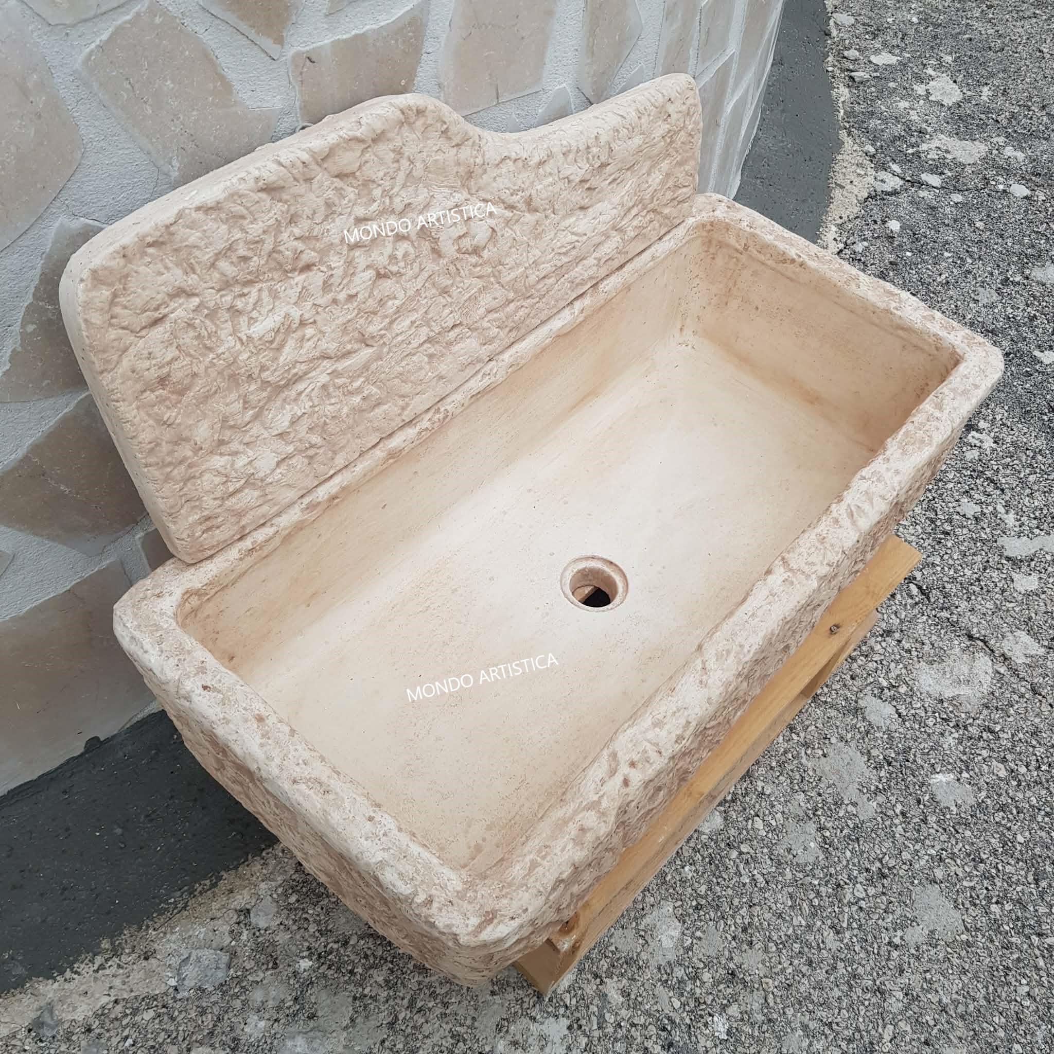 Lavello Lavandino In Cemento, Lavabo, Fontana, Vasca Unica Larghezza 80X40 Altezza 48 CM - Per Esterno Da Giardino Colore Sfumato rosa antico