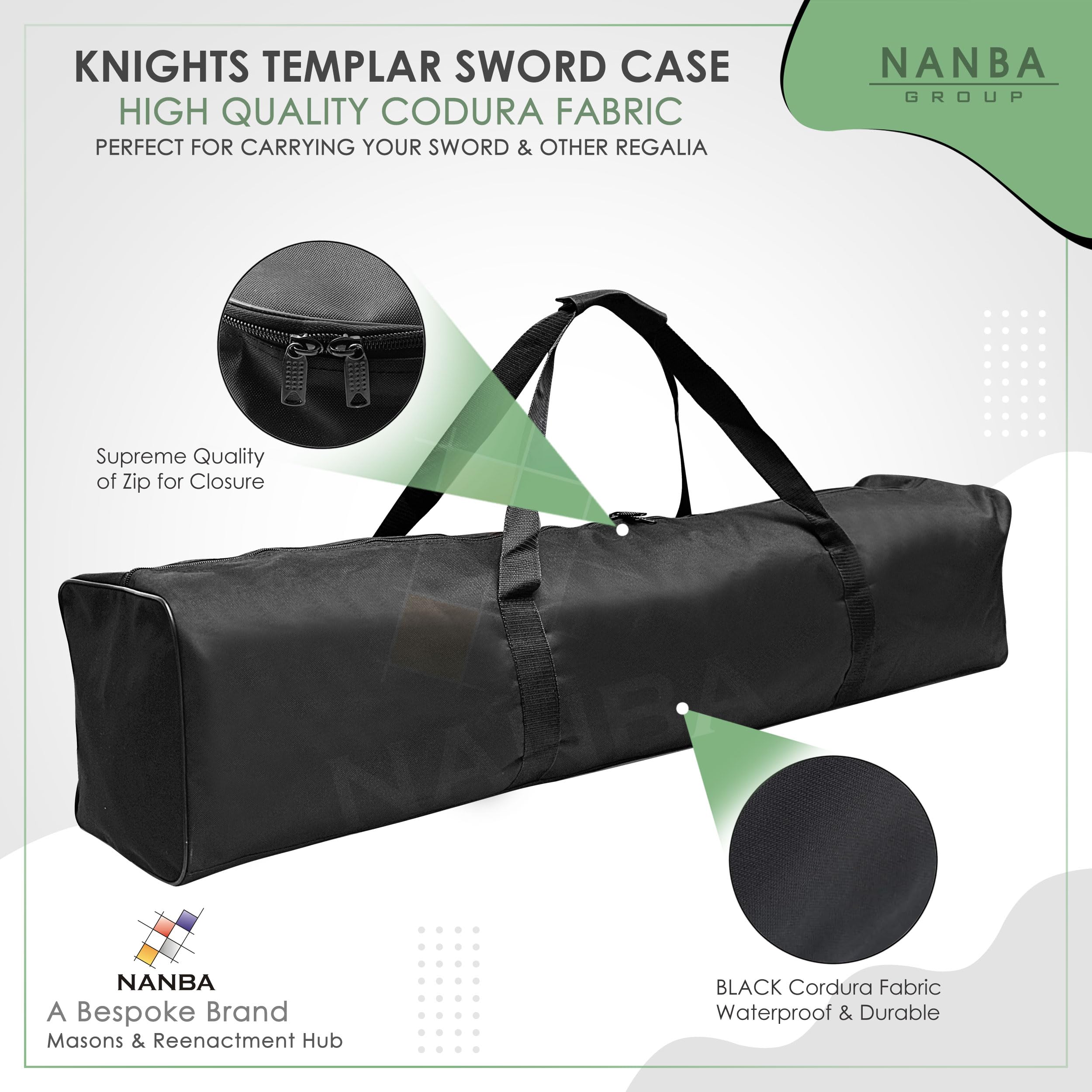 Nanba Group Freemason Knights Templar Masonic Sword Case – Premium Soft Padded Cordura Fabric, Portable Storage & Travel Bag