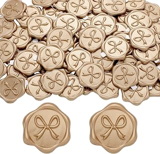 100 Pcs Bow Wax Seal Stickers Wedding Invitation Envelope Seal Stickers, 3D Self Adhesive Stamp Decals for Invitation, Baby Shower, Greeting Cards, Gift Wrapping(Light Gold)