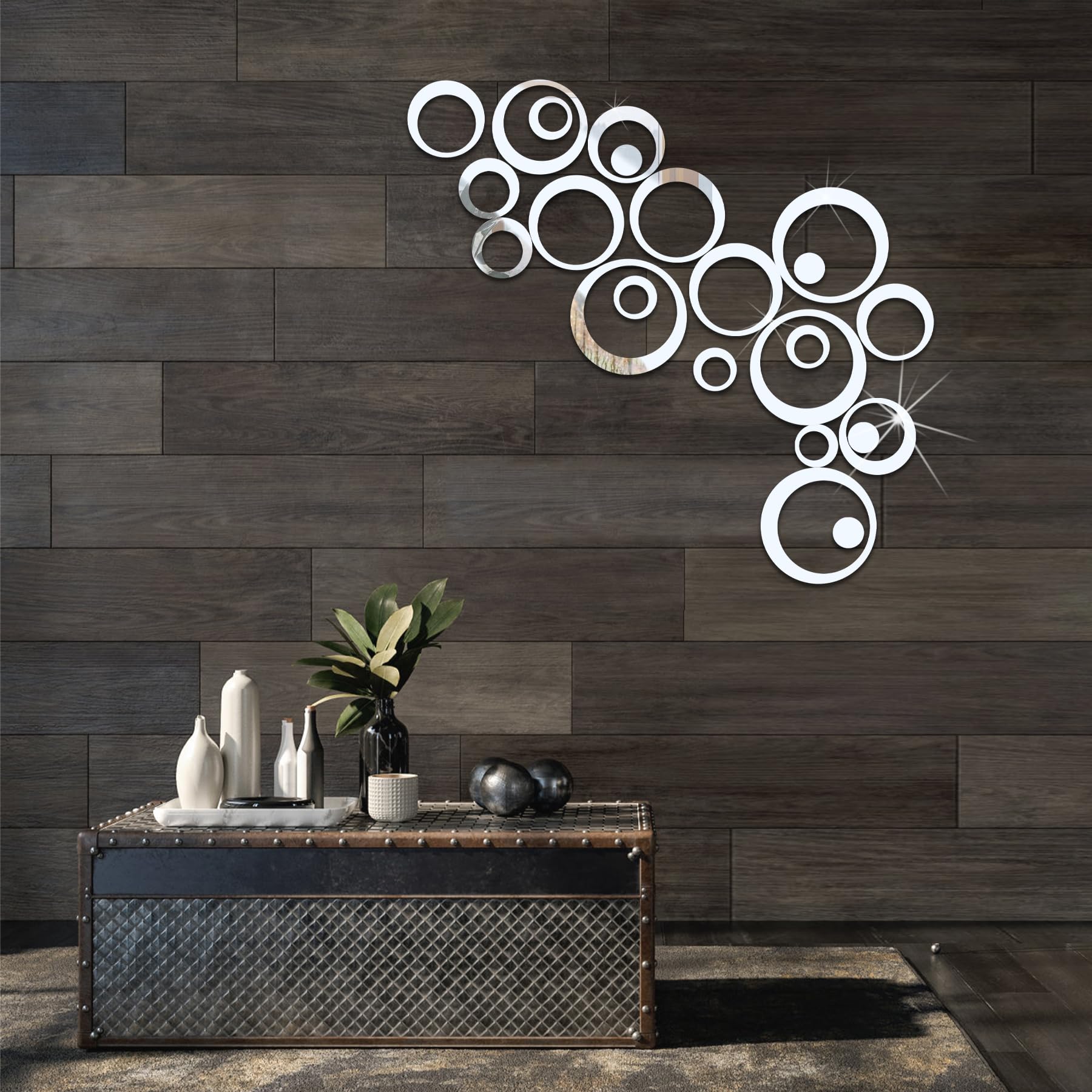 Adesivi Murali Specchio Acrilico 3D – 24 Pezzi Cerchi Decorativi da Parete Argento, Adesivi Murali Rotondi DIY per Camera da Letto, Soggiorno, Bagno e Decorazione Casa