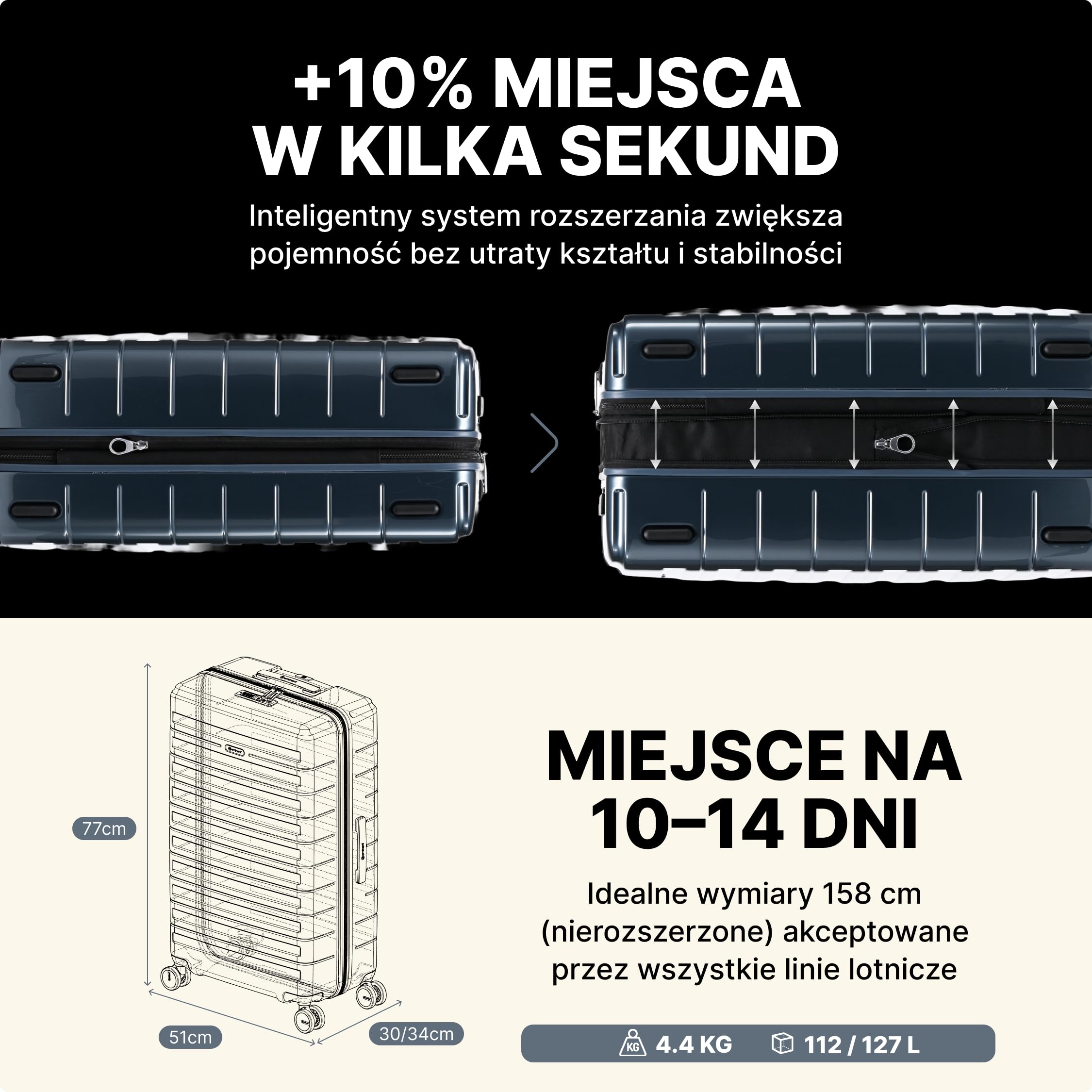 Eminent Voyager Walizka Duża XL Twarda, Bagaż Rejestrowany Trolley