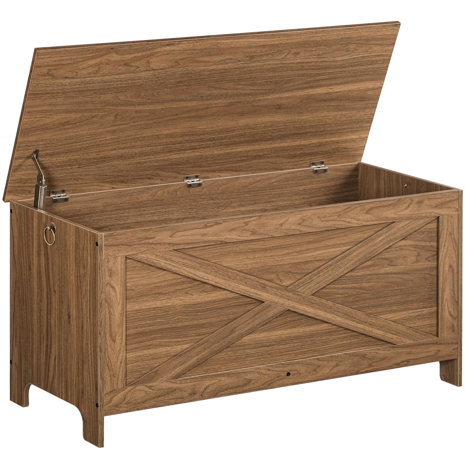 39.4" Toy Chest, Sturdy Entryway Storage Chest with Safety Hinges, Retro Toy Box, Wooden Look Accent Furniture for Living Room, Bedroom, Honey Brown SCOR48101