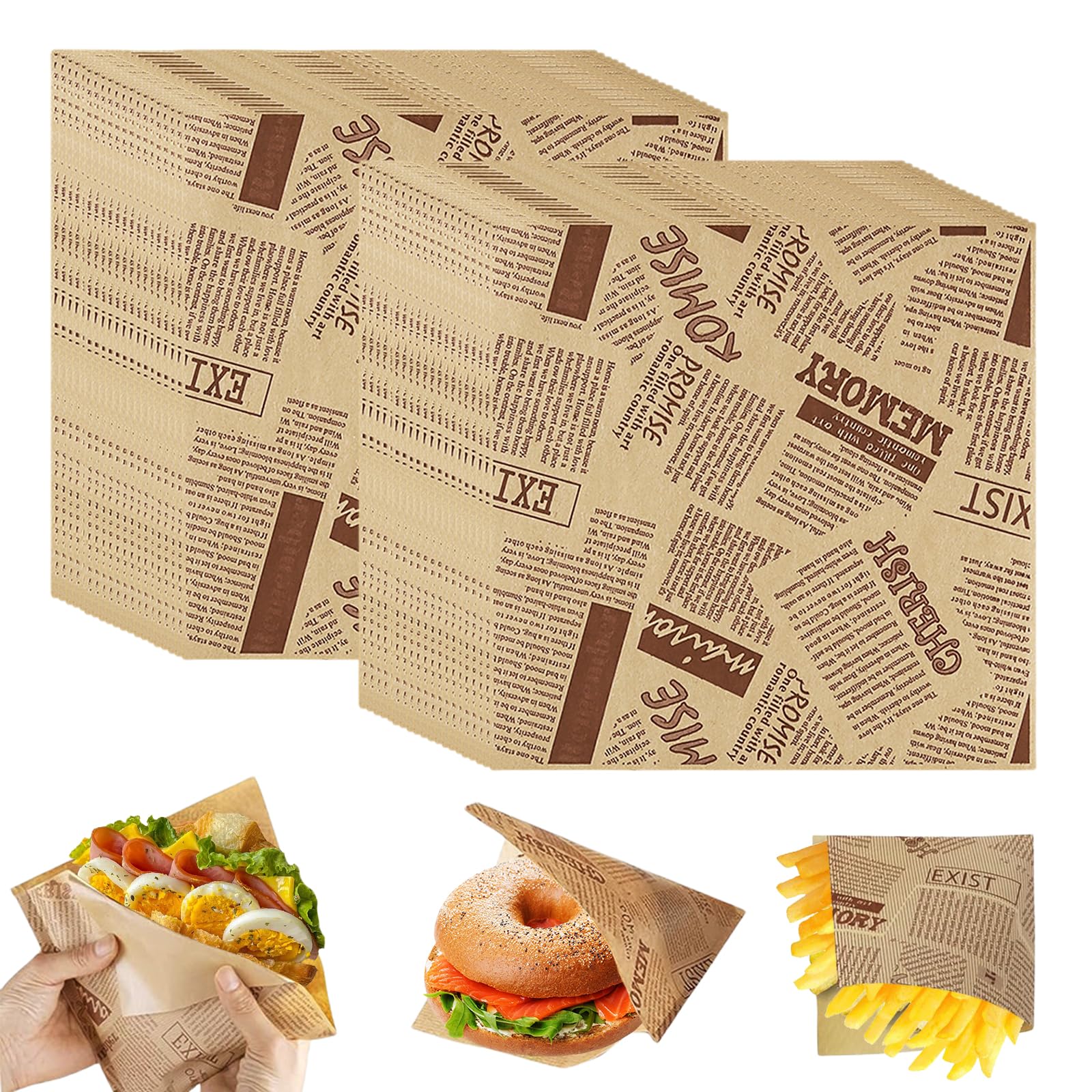 100pcs Pièces Papier Emballage d'Emballage Alimentaire,Papier Journal Alimentaire,pour Camping Frites Burger Pizza Pain Sandwich,Hamburger