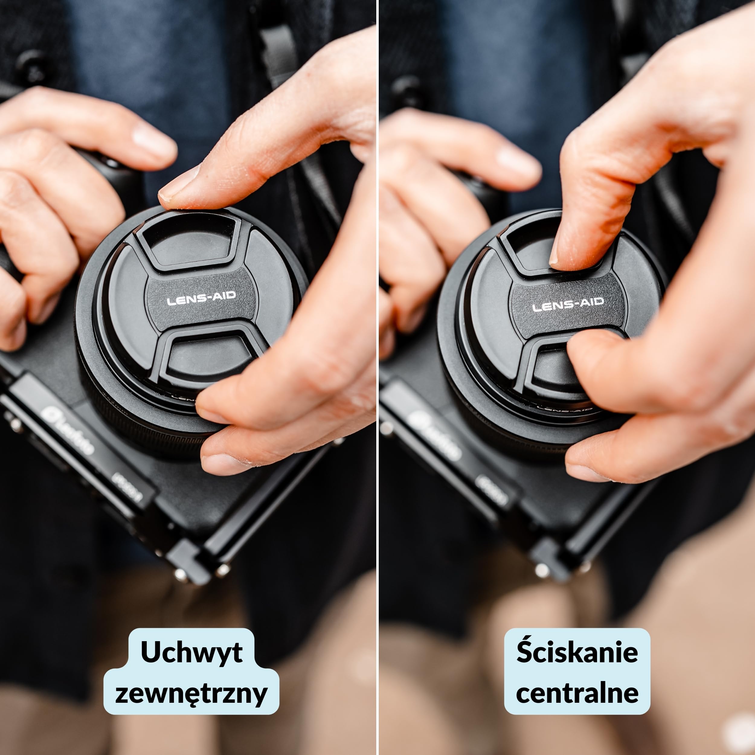 LENS-AID dekielek obiektywu uniwersalny 58 mm Lens Cap | Ochrona obiektywu przed kurzem, rysami i bryzgami wody w plenerze lub podr贸偶y, Center Pinch i uchwyt zewn臋trzny