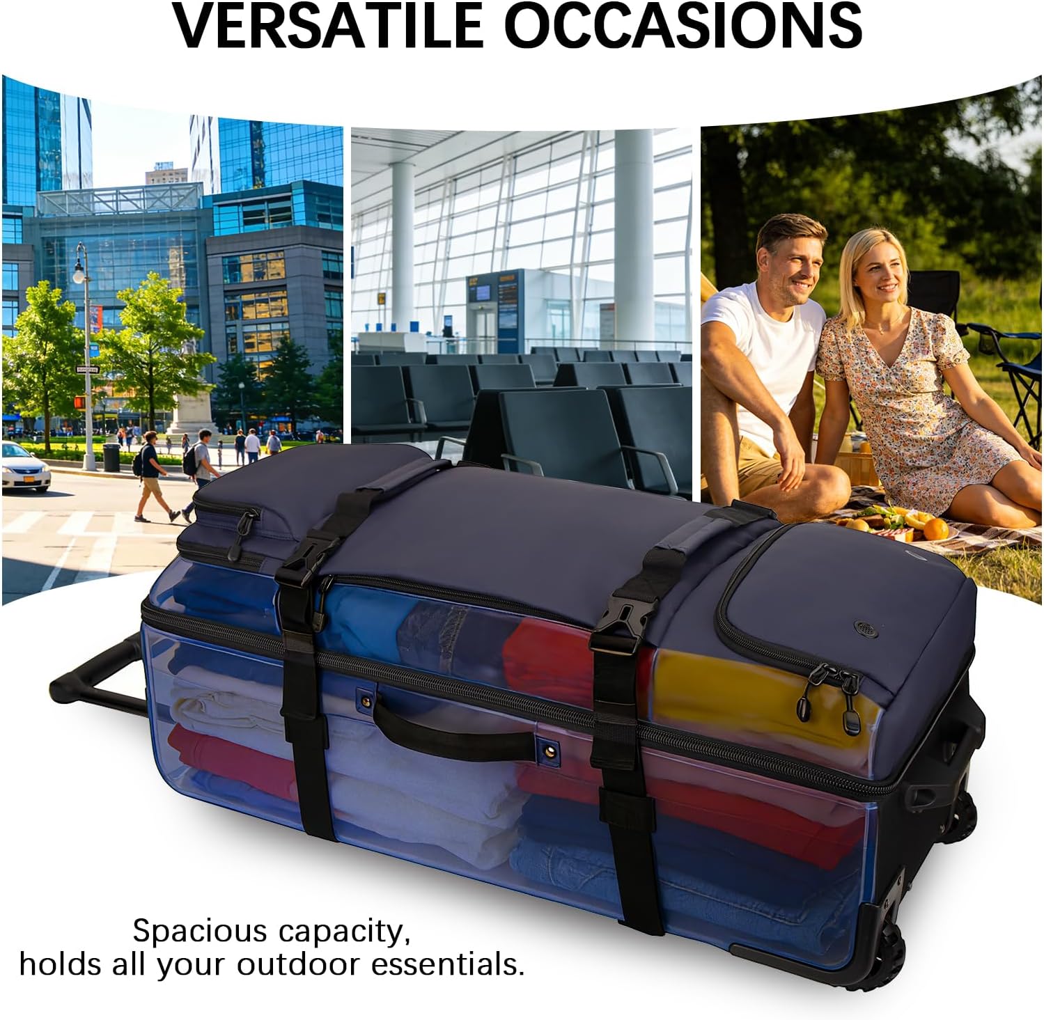 LARIPOP 33-inch Large Rolling Duffle Bag with Wheels and Handle,100L Travel Duffel Luggage Durable Ripstop Polyester Material,Multiple Interior and Exterior Pockets, - Image 4