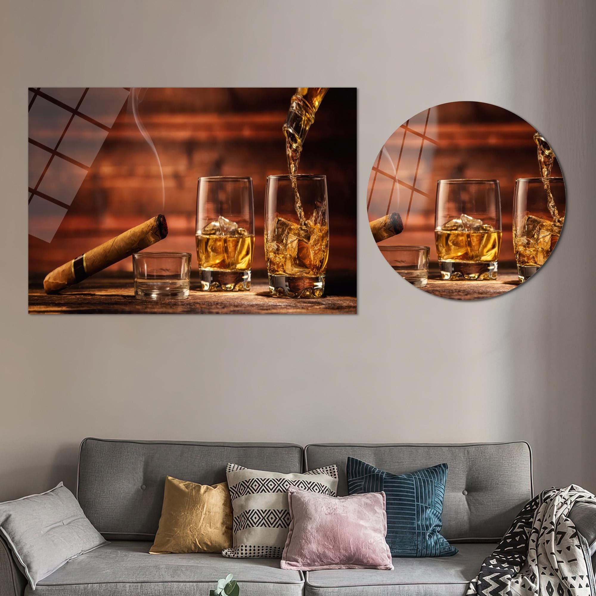 lianyibo Whisky and Cygars Canvas - Luxury Bar Martwa Natura Dekoracja ścienna Bursztyn Smoky Napój Plakat na Płótnie Bawełniane Dla Mężczyzn Jaskinia (70 x 100 cm/Bez Ramy)
