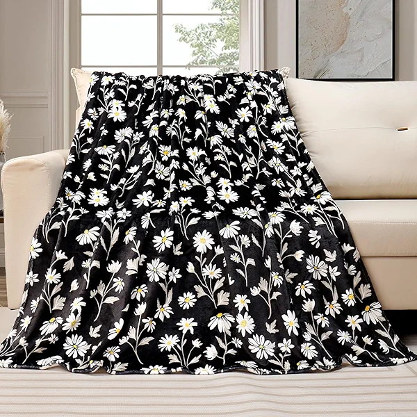 Tupmnbry Daisy Flowers Throw Blanket Wildflowers Floral Blanket Super Soft Flannel Fleece Blankets Lightweight Fluffy Plush Bed Blanket for Bedding Sofa and Travel 50"X60"