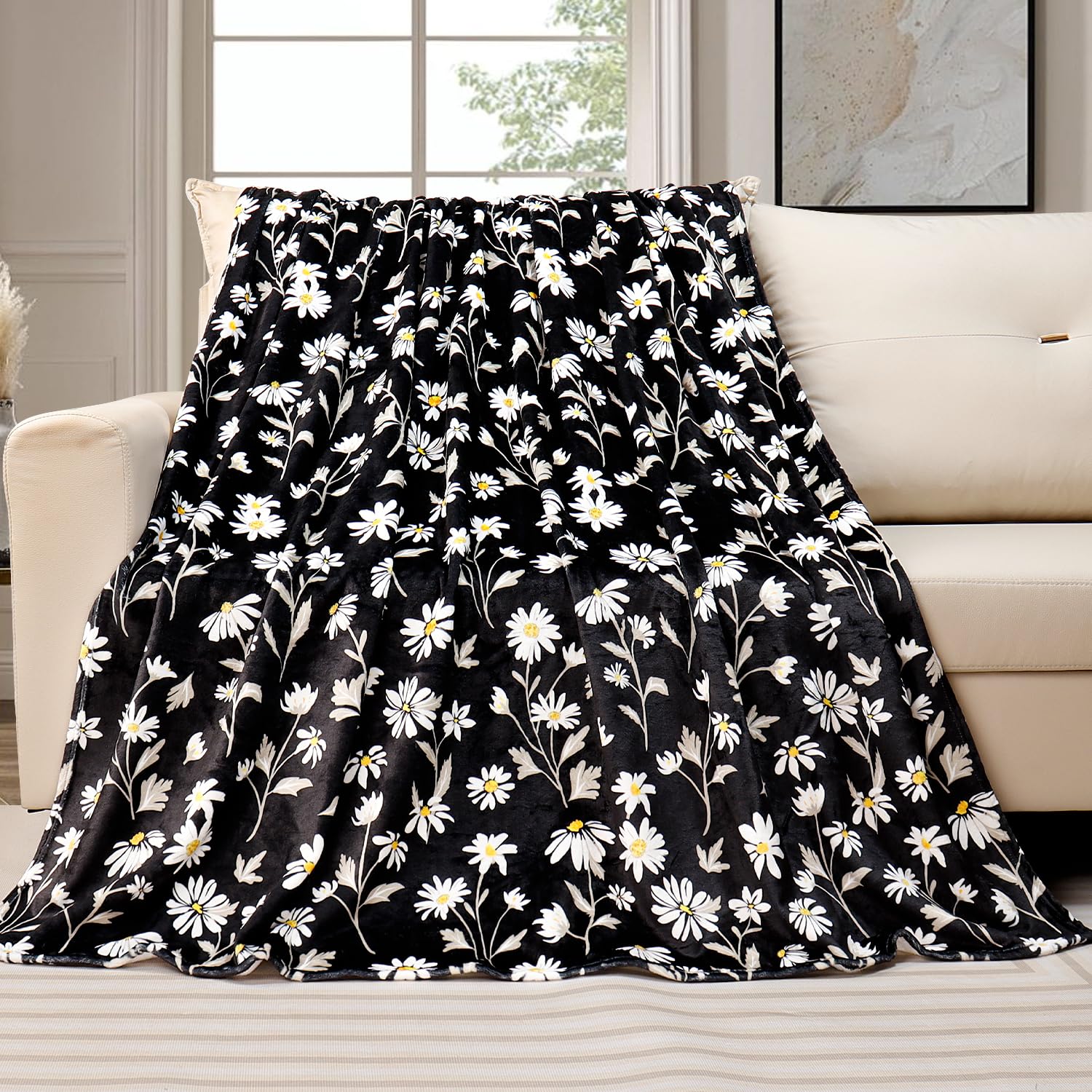 Couverture polaire originale fleurs sauvages 152x203 cm à offrir en cadeau