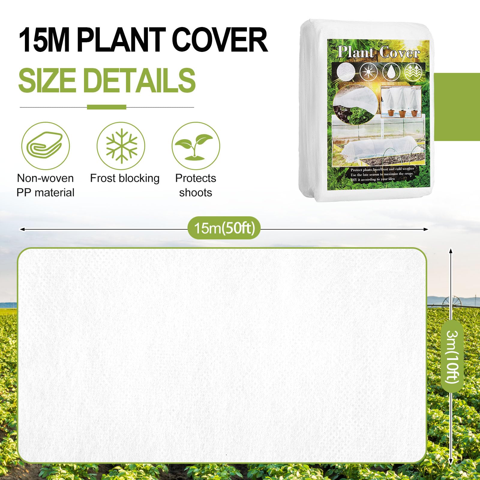 Cubiertas para plantas, protección contra la congelación, 10 x 50 pies, reutilizables, gruesas, cubiertas flotantes de invierno, manta de tela de sombra, tela de jardín, cubierta de plantas para camas