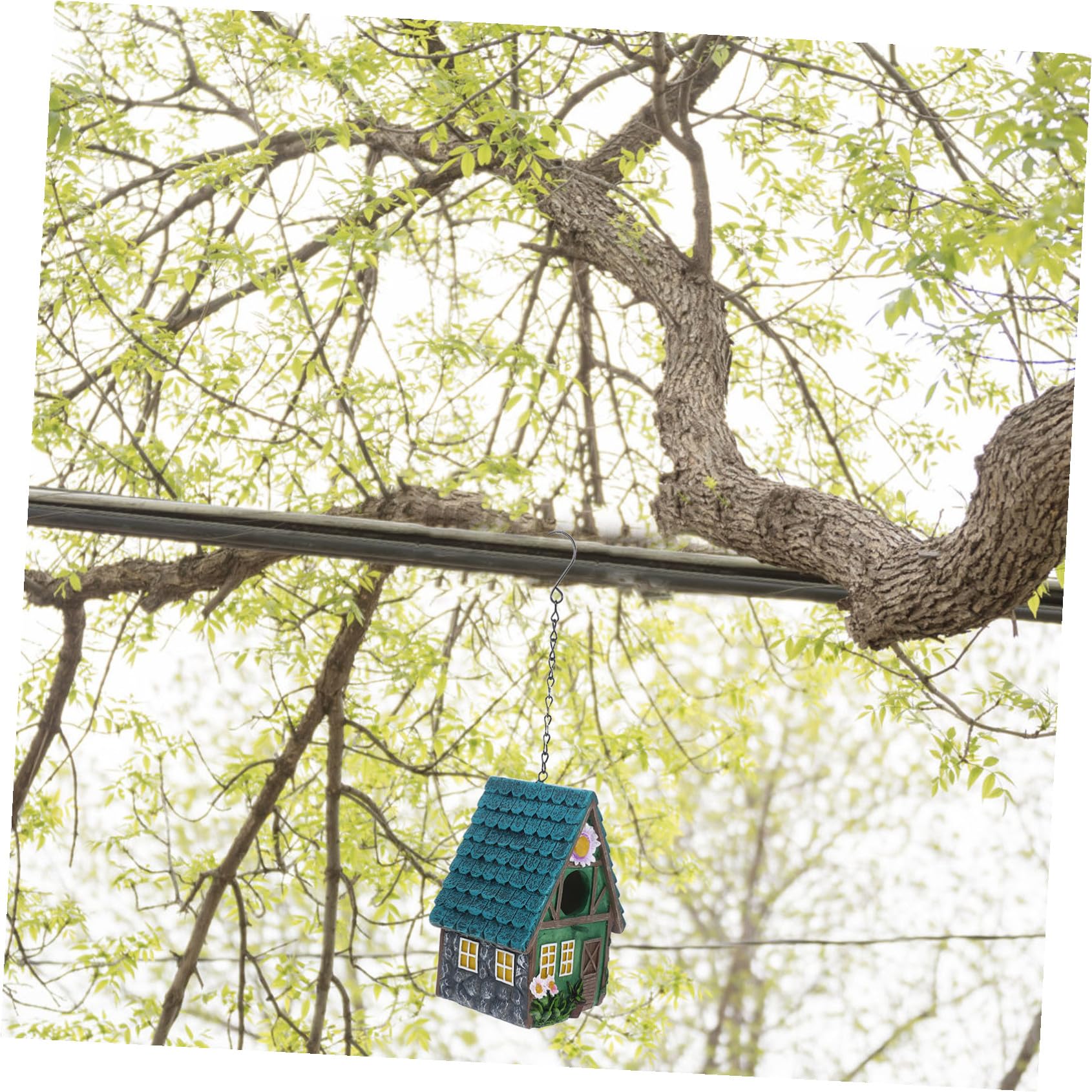 DOITOOL Casita de Pájaros Exterior de Resina Estilo Rústico, Refugio Cálido y Ventilado para Aves, Decoración Natural para Jardín y Patio