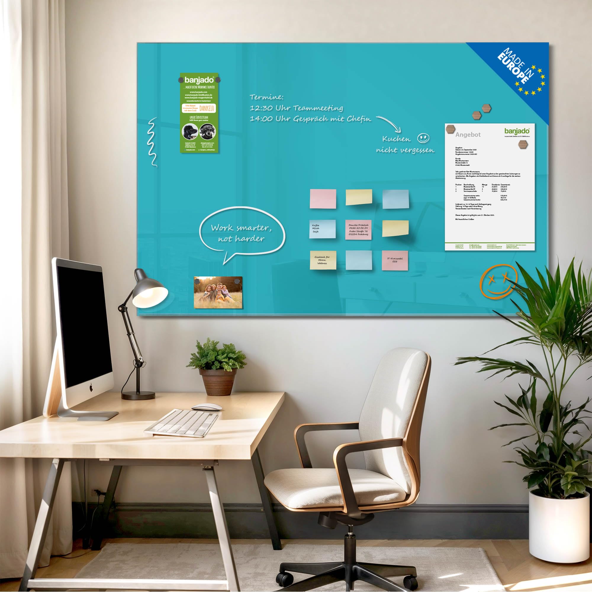 banjado Glas-Pinnwand in 60x40cm für Notizen und klare Farbgestaltung