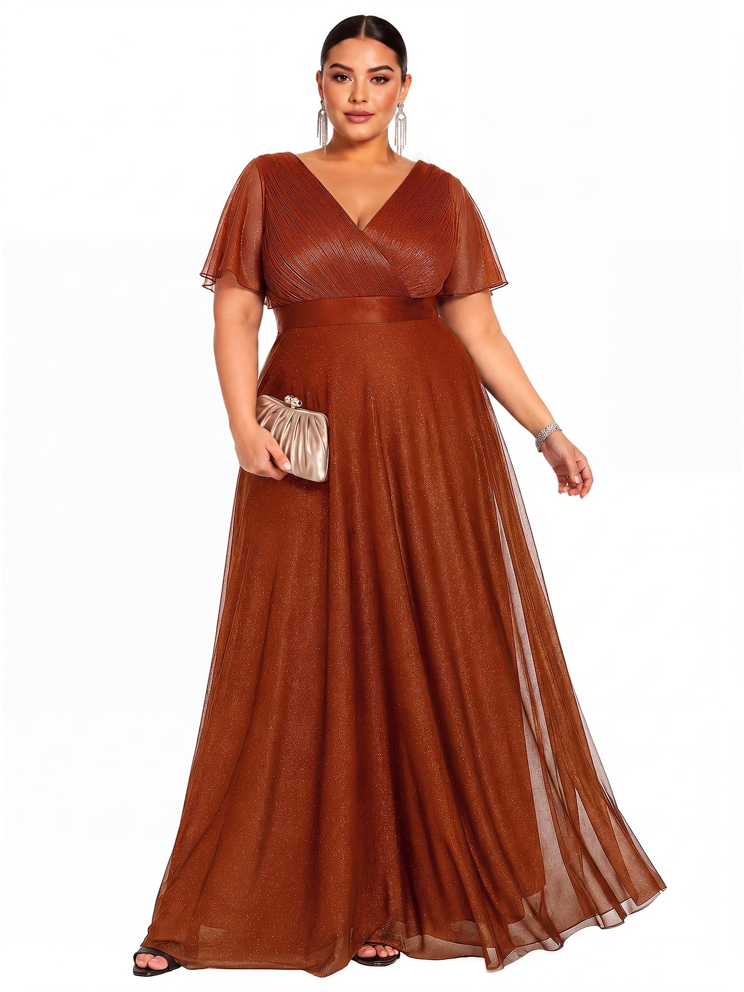 Ever-Pretty Plus Women's Fall Glitter Plus Size Formal Evening Dresses