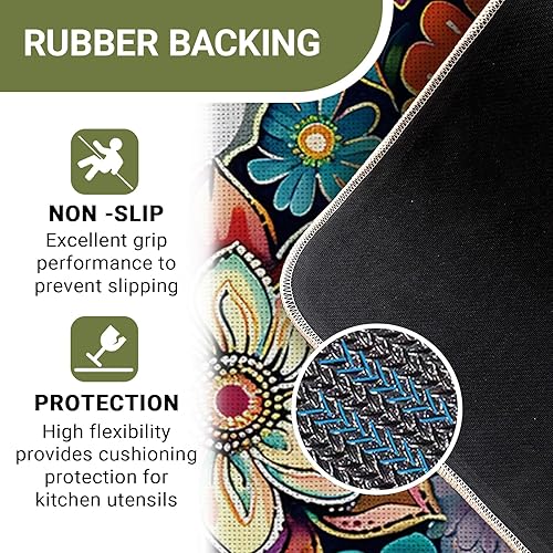 Miniatura 5 de Juego de 2 alfombras de cocina bohemias con flores retro, decoración botánica bohemia para puerta, decoración del hogar, 17 x 29 y 17 x 47 pulgadas