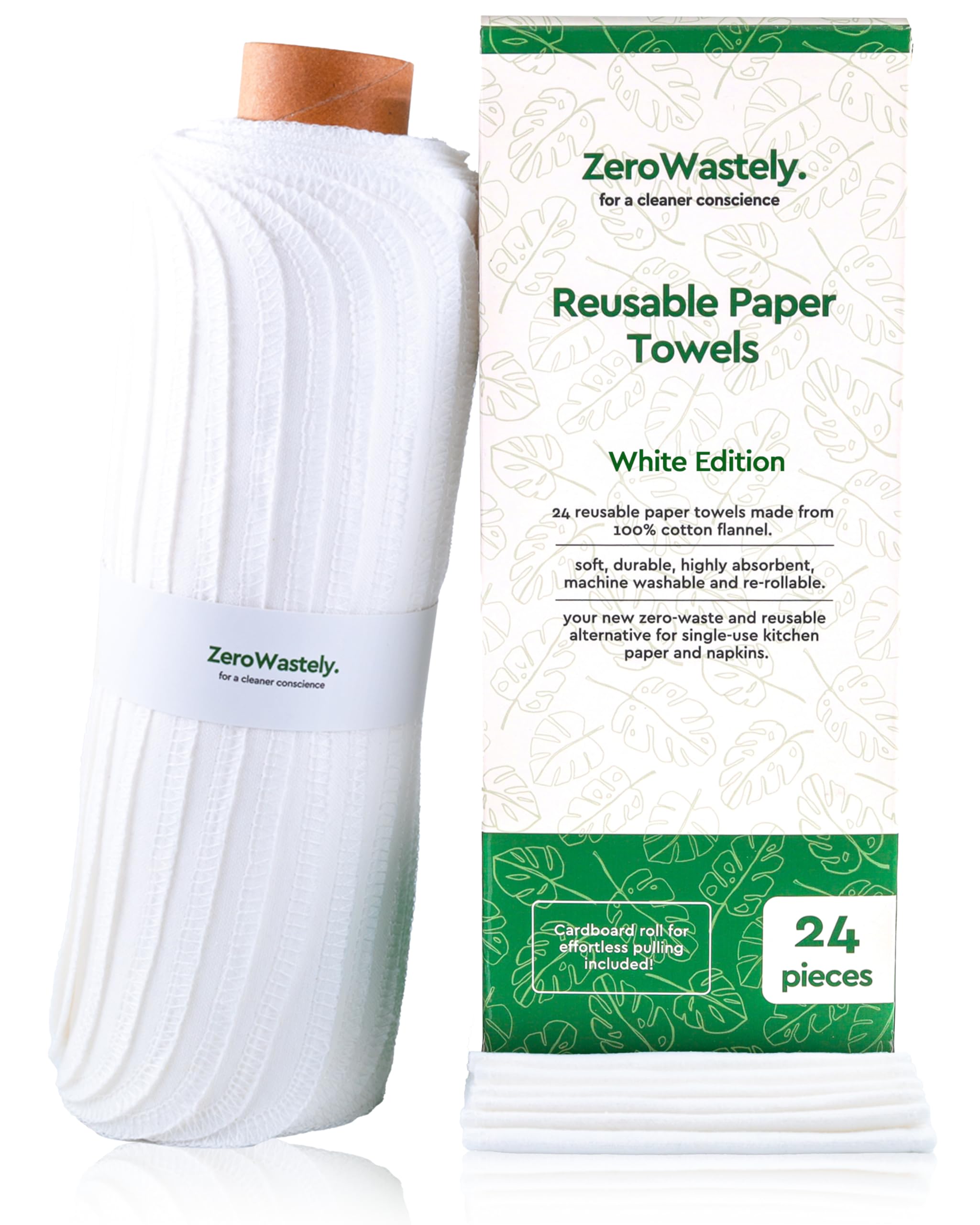 ZeroWastely Toallas de papel de algodón reutilizables, paquete económico de 24 toallas lavables, absorbentes, súper suaves, sin papel, reducen los residuos