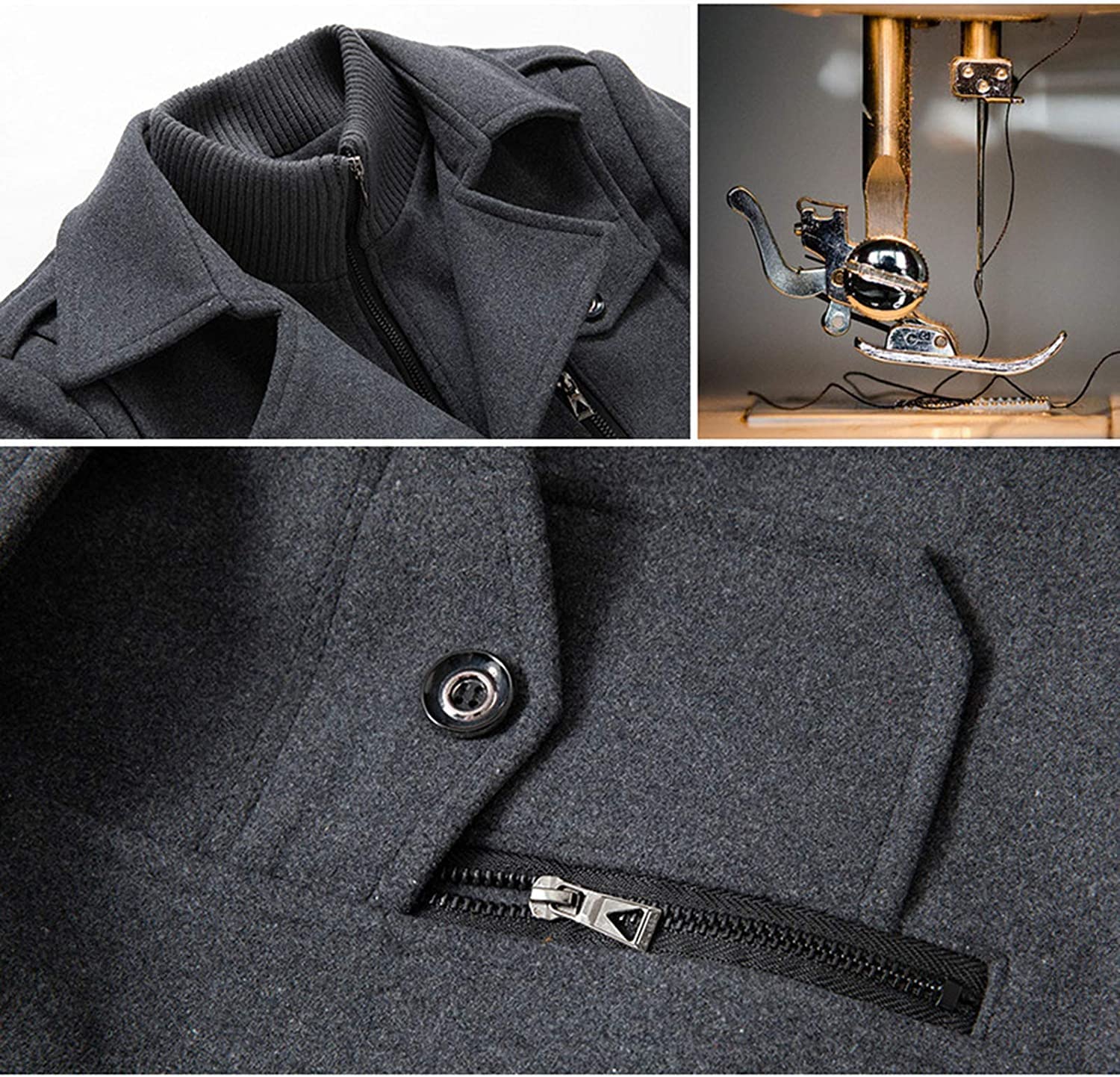 Cappotto Invernale Degli Uomini, Cappotto Caldo Di Lana Degli Uomini, Doppio Collare Rimovibile Pea Coats Casual Inverno Business Slim Fit Giacca Plus Cotone Fodera Spessa Pull Outdoor Windproof Coat
