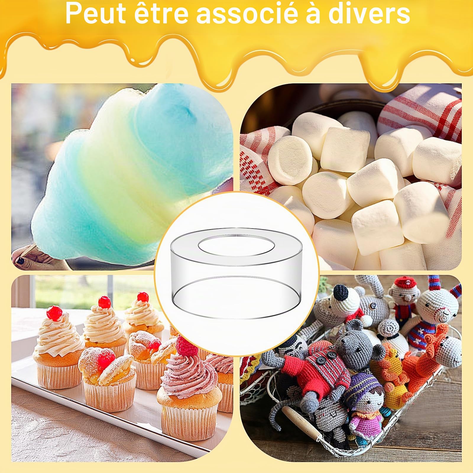 Lot de 2 présentoirs à gâteaux empilables en acrylique transparent - 15 cm + 25 cm