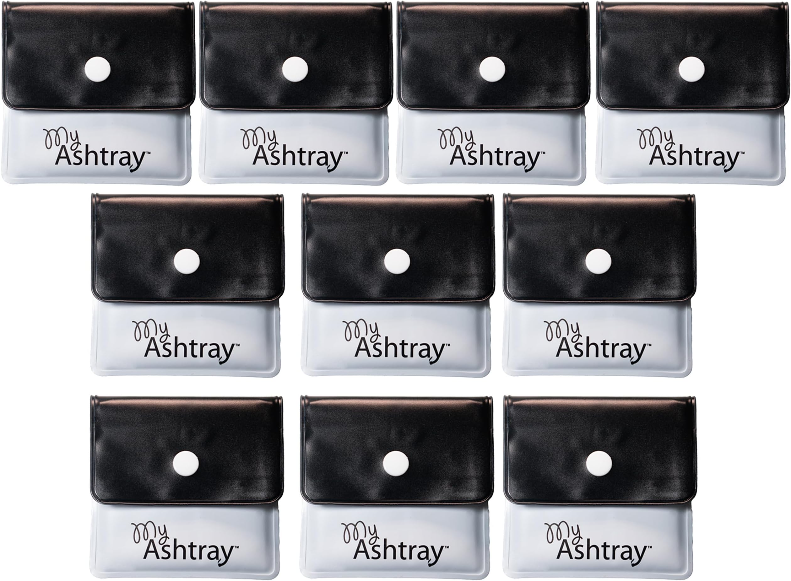 Portable Pocket Ashtray- Smell Proof PVC Small Plastic Wallets with Sturdy Plastic Button, Fireproof Lining, Aluminium Foil, Thermal Foam - Plastic Purse, Black & White 10 Pack