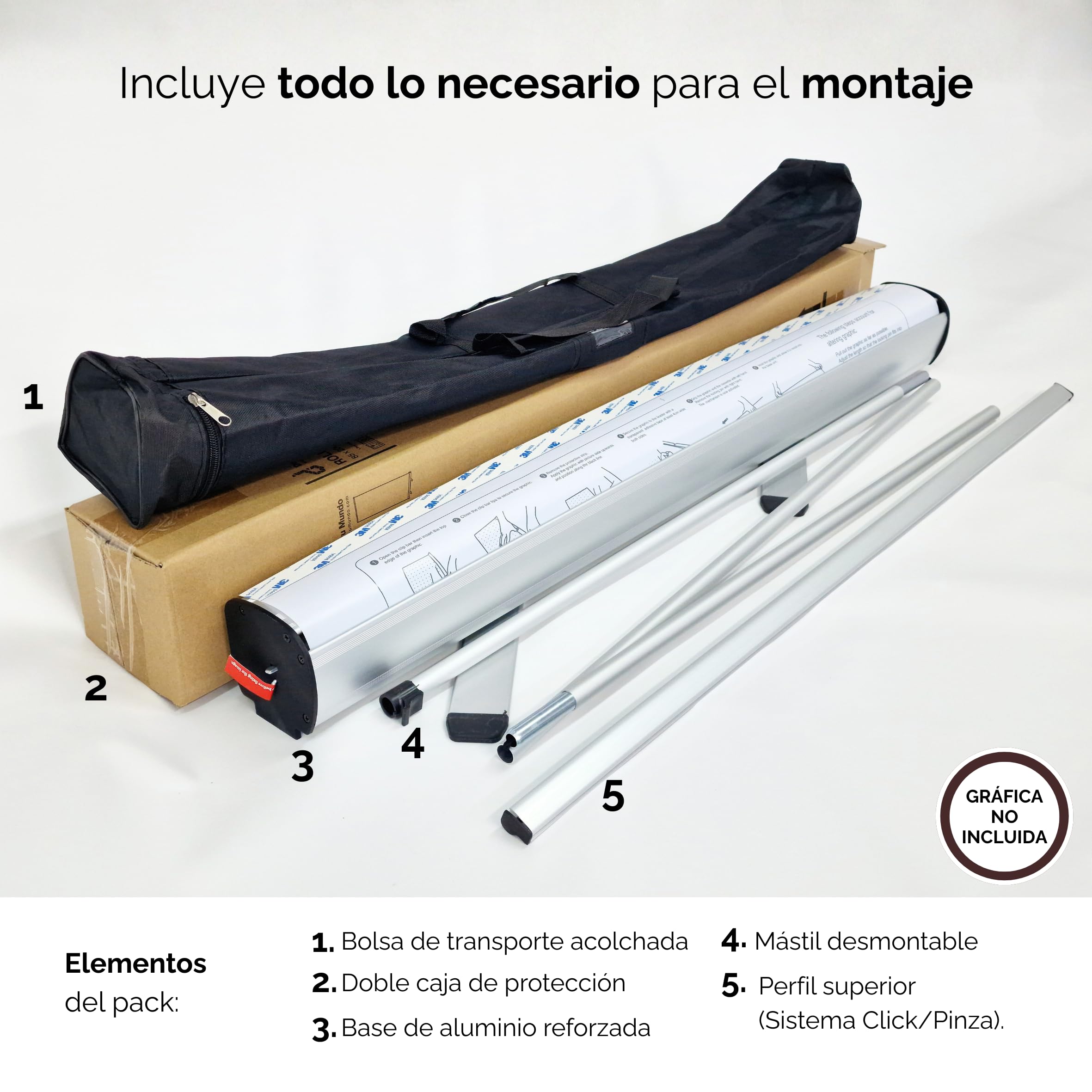 Estructura Roll Up 85x200 cm de Aluminio - para Colocar Pancarta Cartel o como Photocall - Expositor Publicitario con Lona Personalizada + Bolsa de Transporte