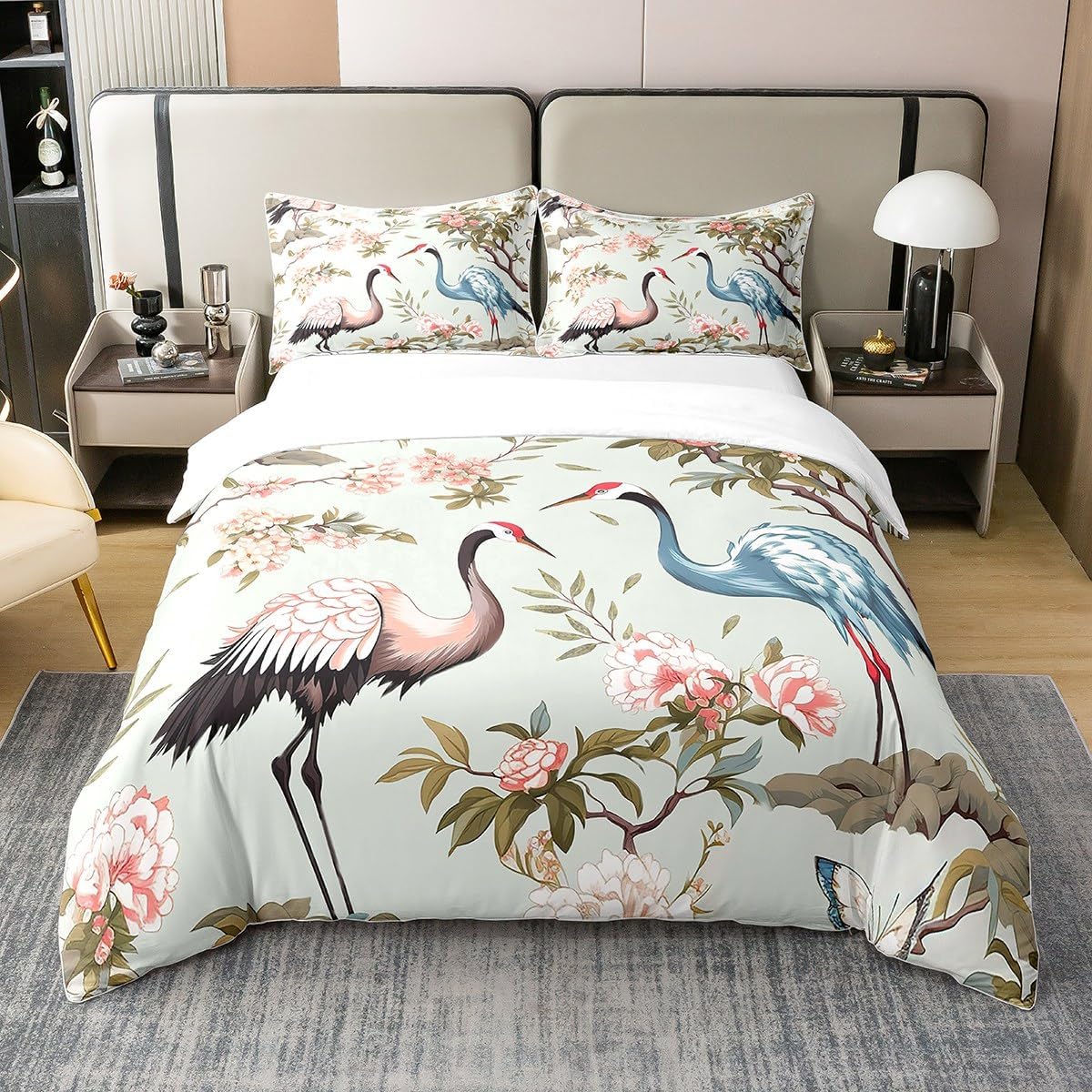 Goldfish 100% Cotton Duvet Cover King Size 3 Pcs Watercolor Green Lotus Leaves Bedding Set for Kids Teens Adults Cute Fish Eastern Ink Painting Style Comforter Cover with 2 Pillowcases(No Comforter)