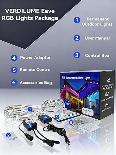 Miniatura 9 de Luces permanentes para exteriores de 300 pies, iluminación inteligente RGB para casa, IP67 impermeable LED luces exteriores con aplicación/control