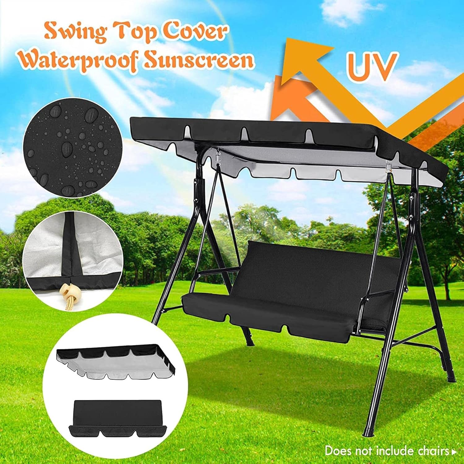 Cover Swing Ceiling Rain Outdoor Cloth Courtyard Awning Replacement Cover Patio Lawn & Garden Swing Seat (Black #0, One Size)