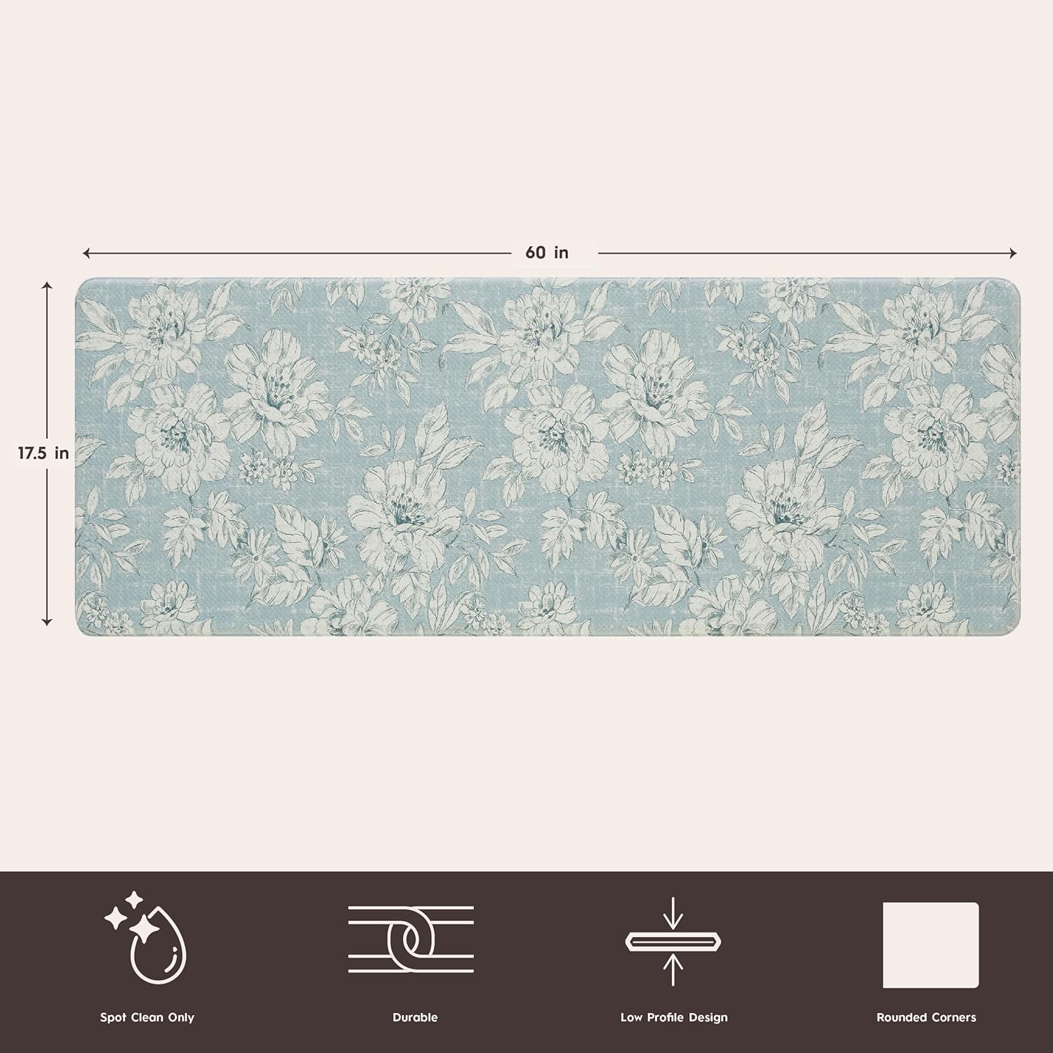 Laura Ashley Blue PVC Anti-Fatigue Comfort Mat 60" x 17.5"