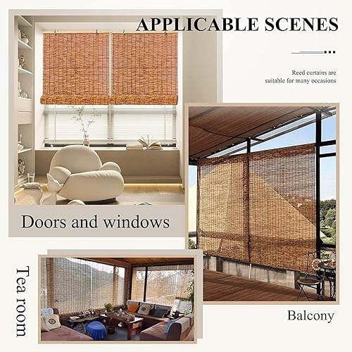 Miniatura 6 de Persianas enrollables de caña para exteriores, persianas enrollables romanas para patio, persianas enrollables opacas para porche, persianas de caña