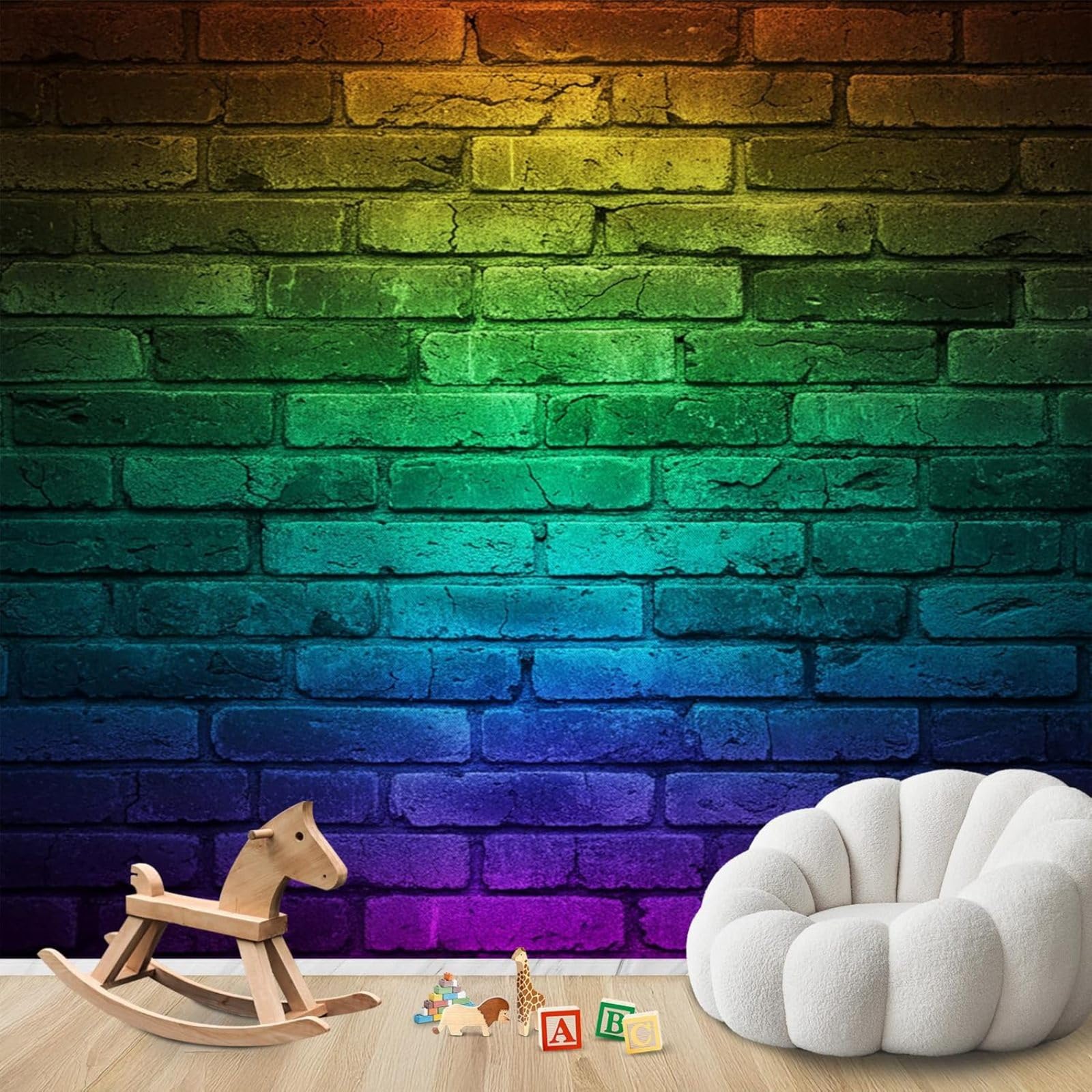 Hgjdjhnf 3D Mural Brick Wallpaper, Photo Wallpaper, Brick Wall Bedroom, Non-Woven Wallpaper, 3D Effect, Living Room Wallpaper, Colourful Wall Decoration, Patterned Non-Woven Wallpaper,250Cmx175cm Stickers - Frameless P
