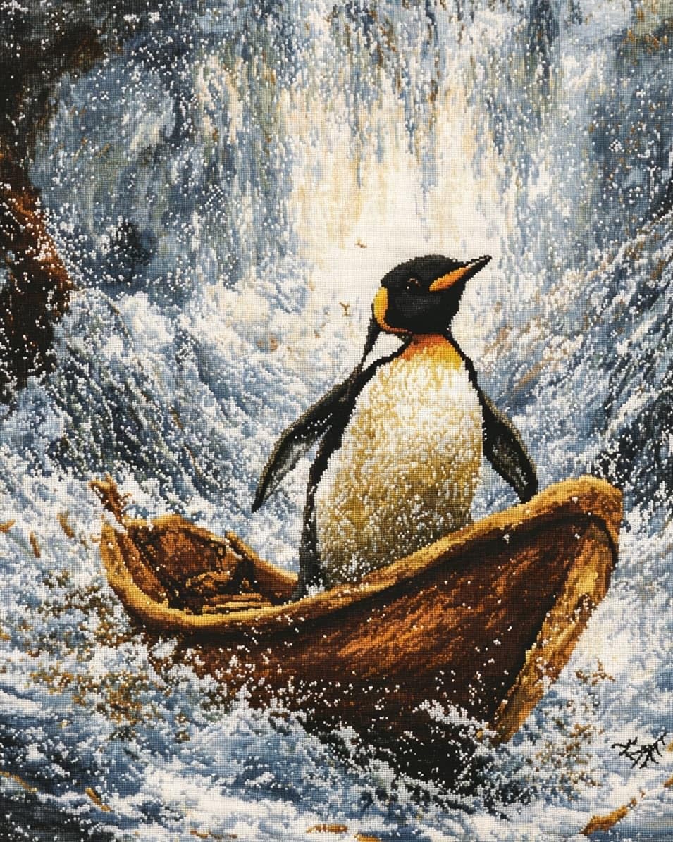 WallustrioaW Embroidery Kit for Beginners,Animal Penguins,Cross Stitch Kit with Pattern and Instructions,11CT Hand Crafts Embroidery for Adults,40x50cm