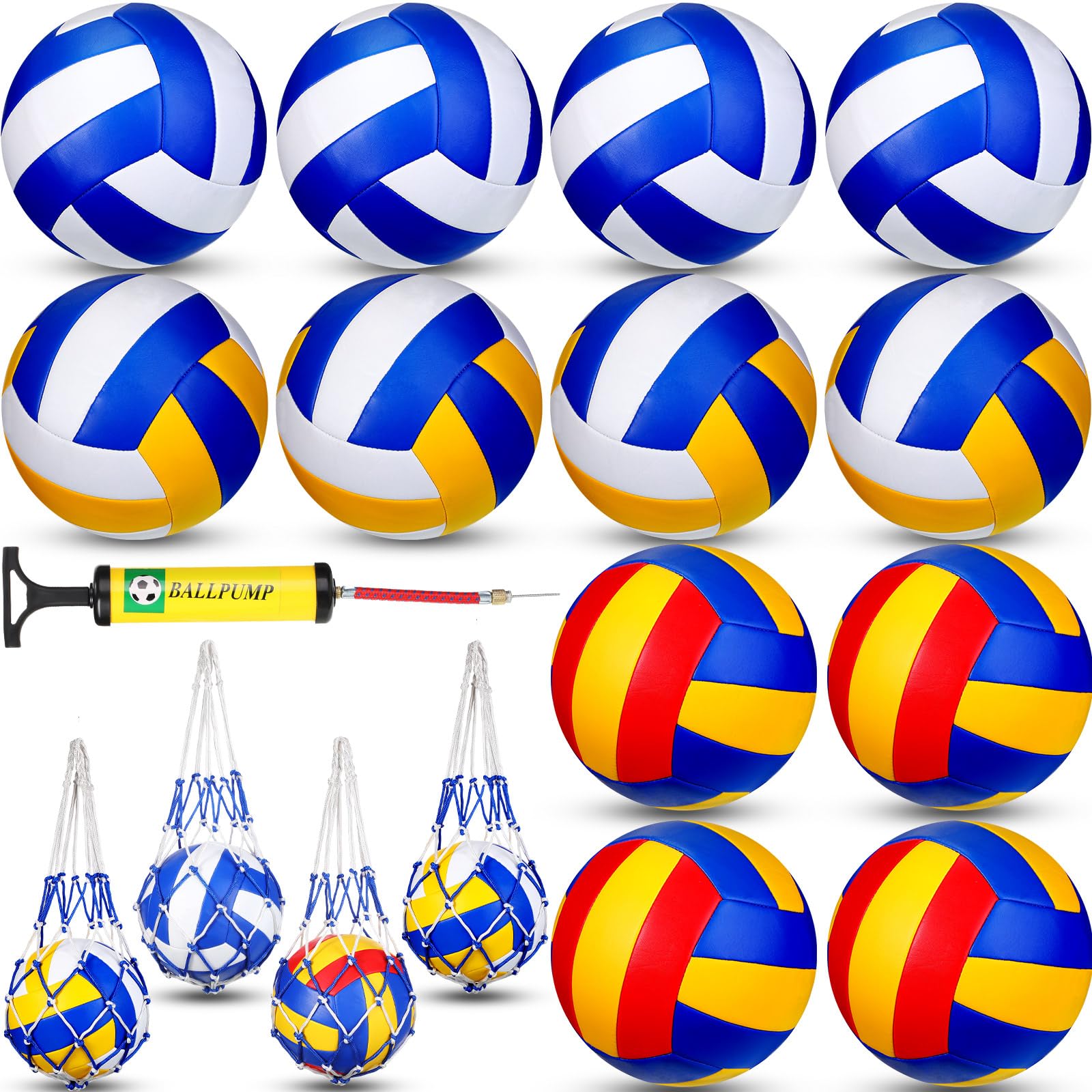 Libima12 Pcs Volleyball Kit Include 12 Official Size 5 PU Leather Waterproof Soft Volleyball 1 Pump Needles Set 4 Net Bag for Kids Youth Teen Adult Beginner Outdoor Indoor Sports Training Supplies