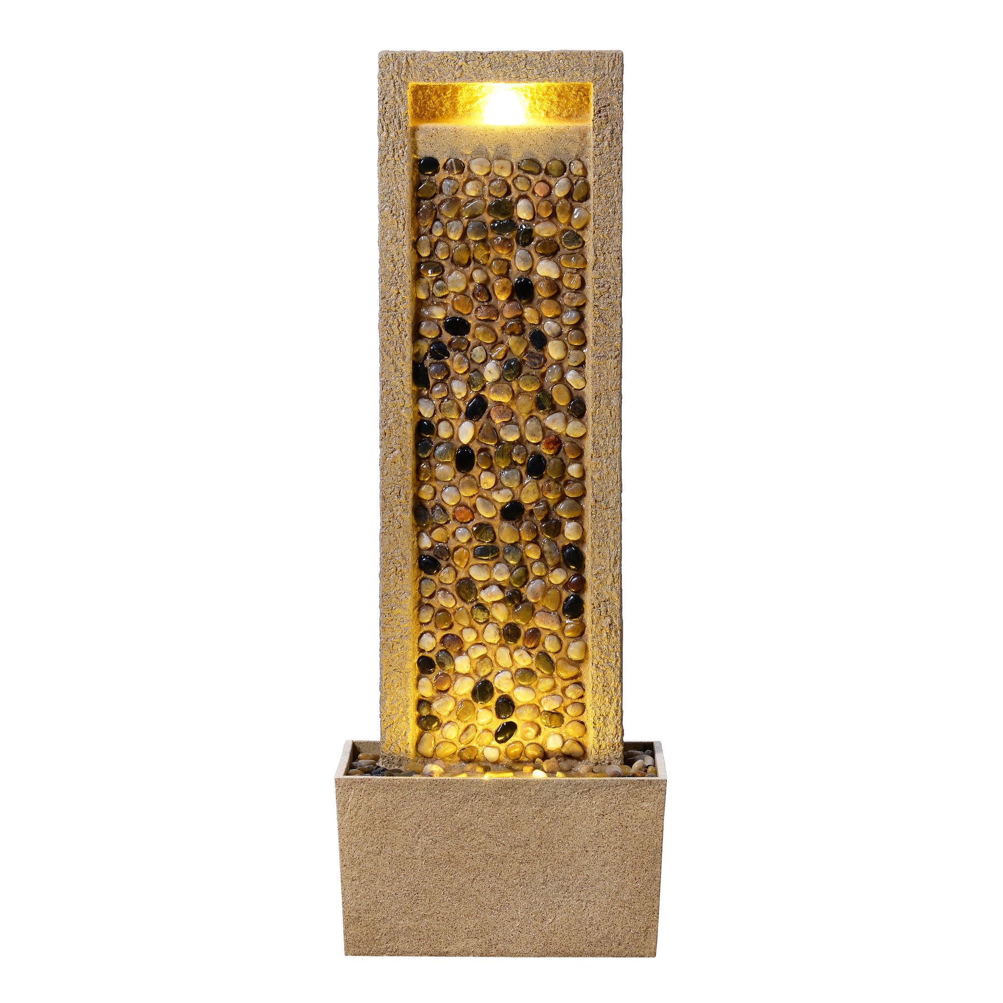 Teamson Home Fontana da giardino alta effetto roccia di fiume con luce LED flusso regolabile in poliresina marrone per patio e angoli esterni