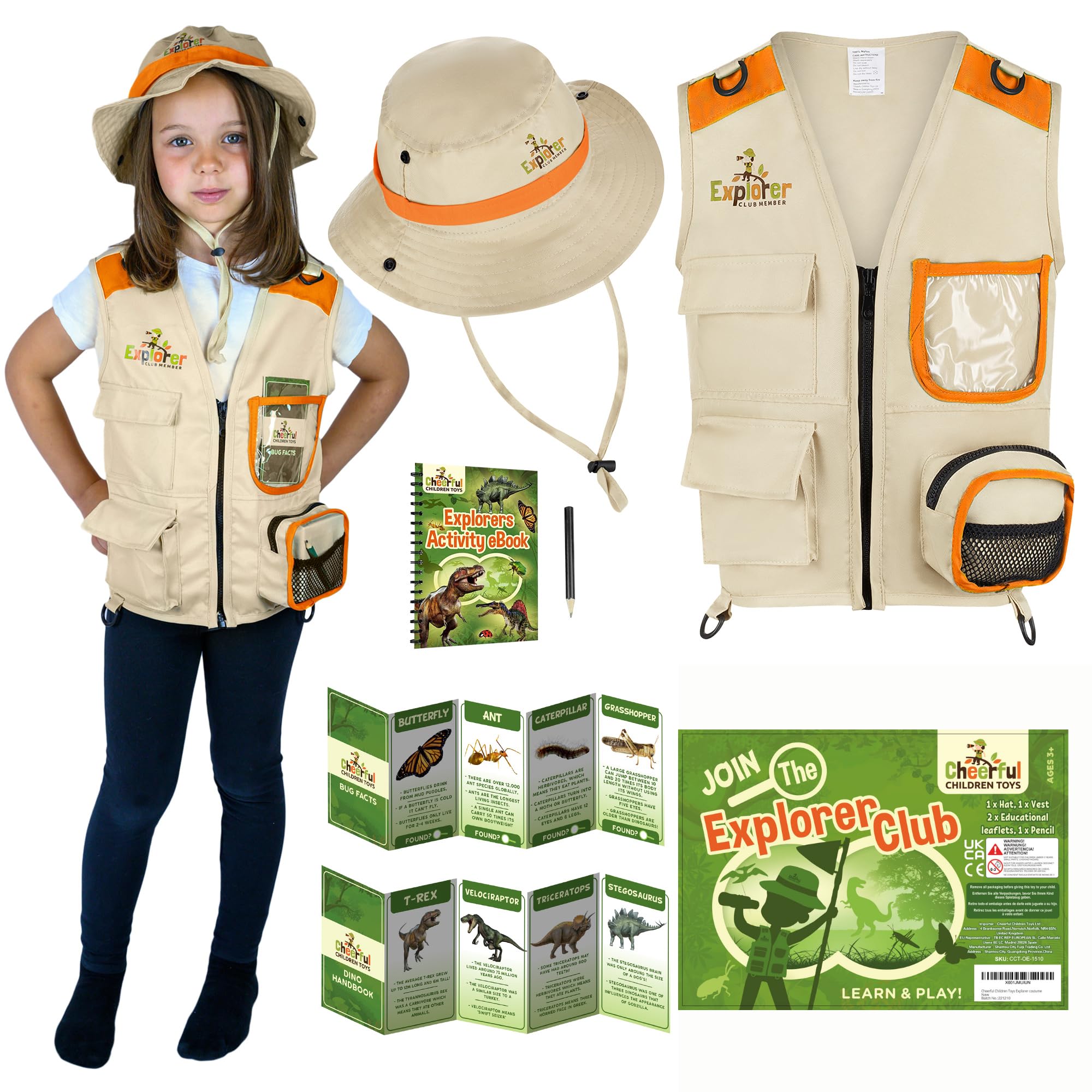 Kids Explorer Costume - Safari Vest and Hat - Boys & Girls Aged 4-6 - Role play as Paleontologist or Zoo Keeper