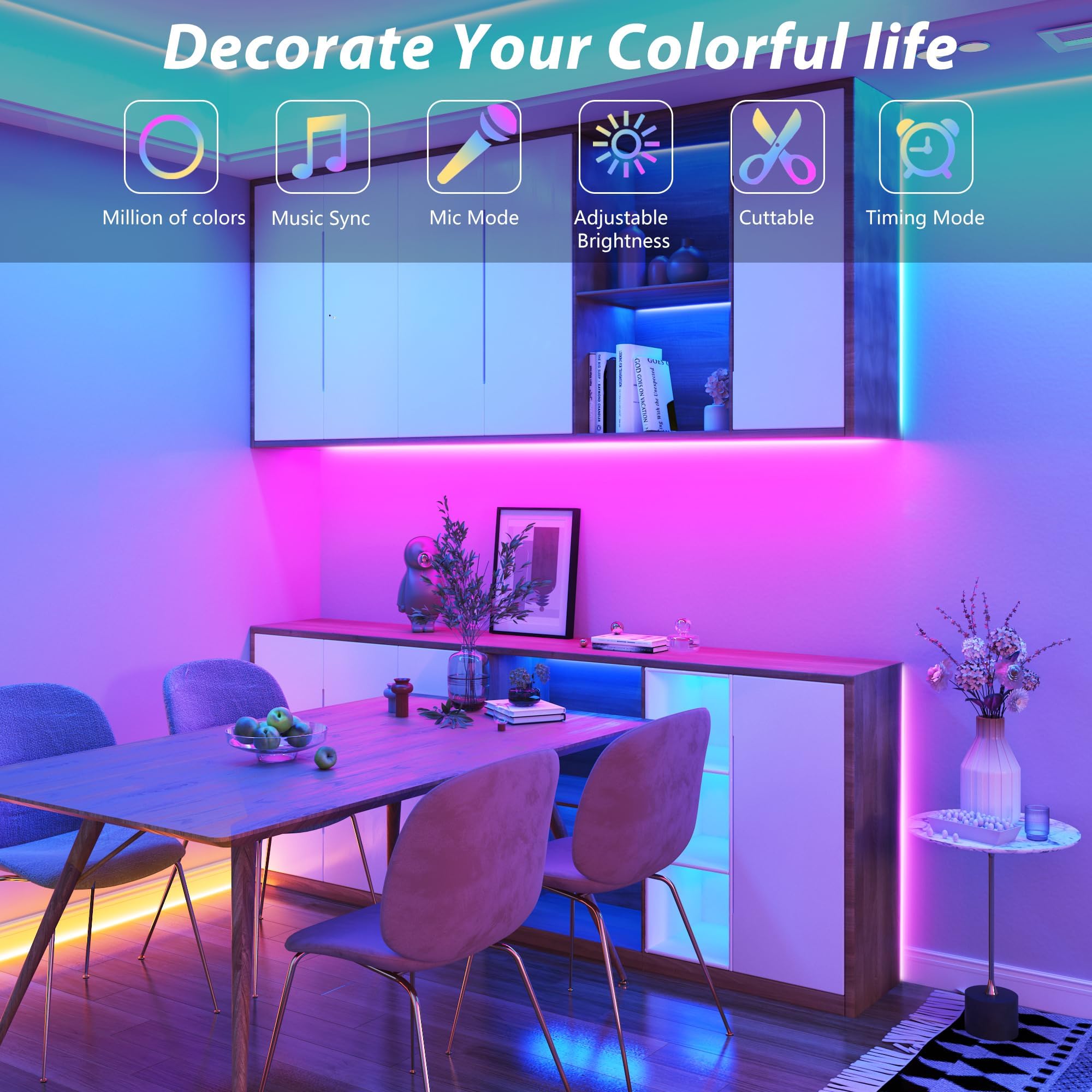 GANZQH LED-Leuchten für Schlafzimmer, 61 m, RGB-Farbwechsel-LED-Lichter mit Musik-Synchronisation, Fernbedienung und App-Steuerung, LED-Lichtleiste für den Innenbereich