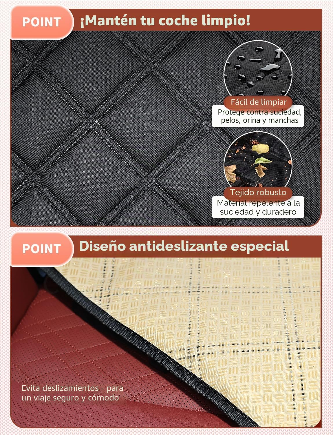 KYG Asiento de coche para perros – particularmente estable, impermeable, antideslizante y resistente a los arañazos para perros de talla pequeña – para pasajero y asiento trasero (negro)