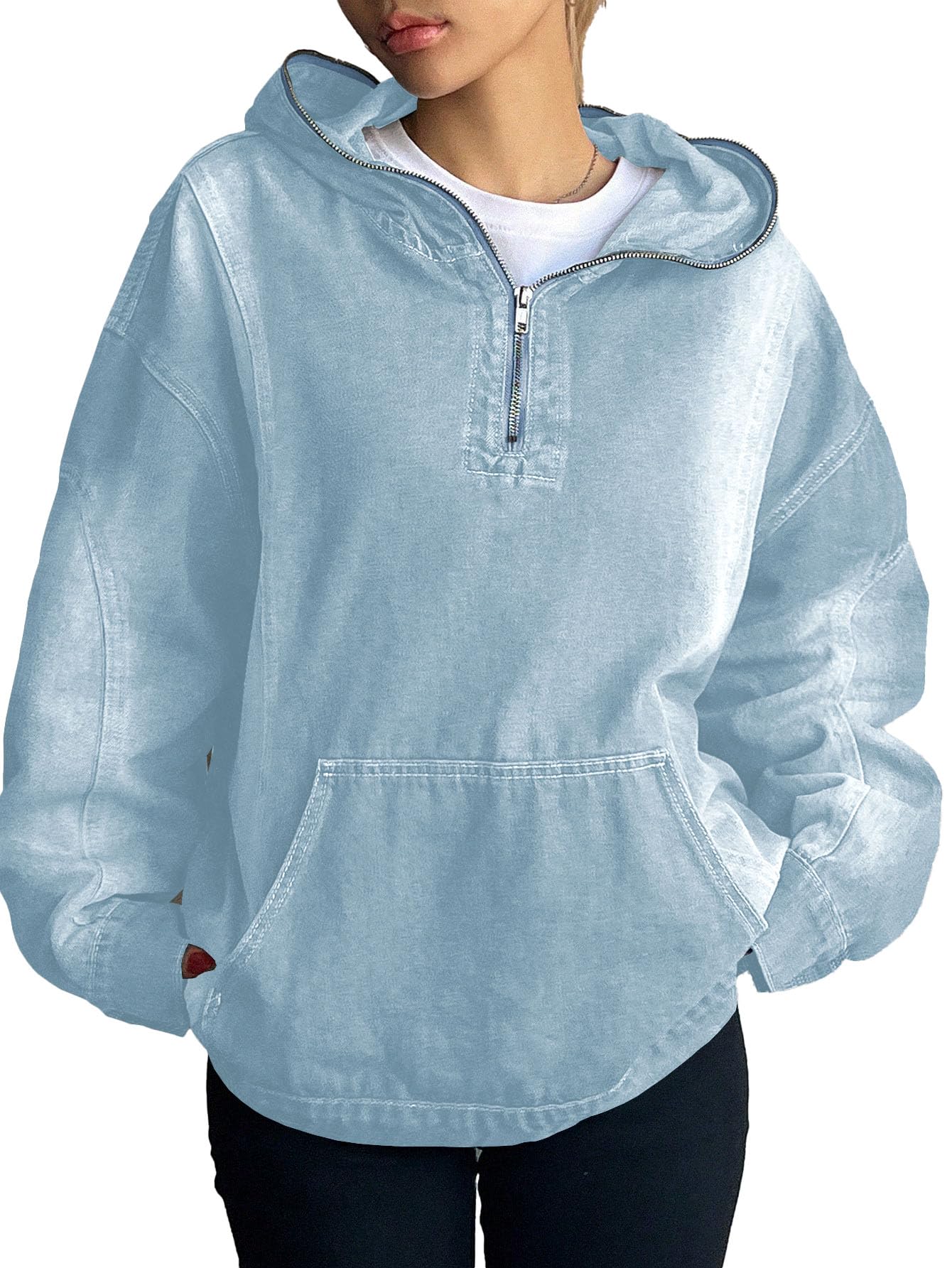Amazon.com: Aomice Women's Half Zip Denim Hoodie Pullover