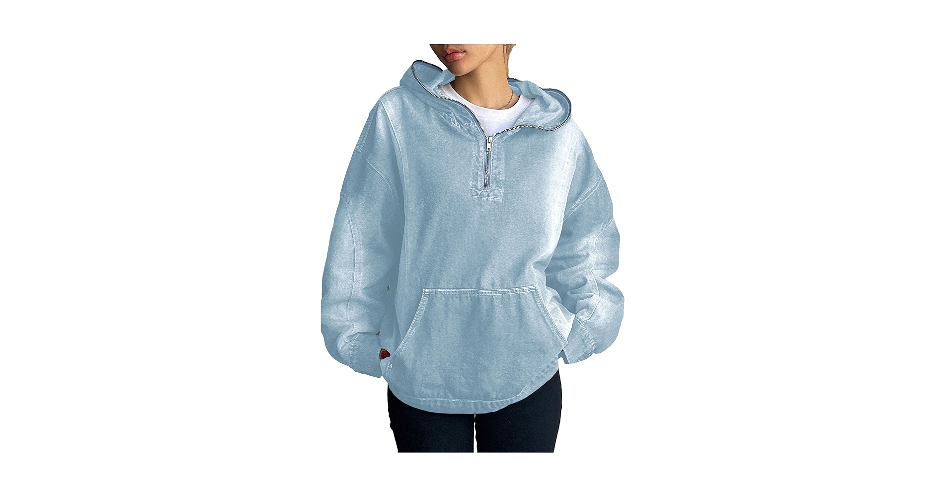 Amazon.com: Aomice Women's Half Zip Denim Hoodie Pullover