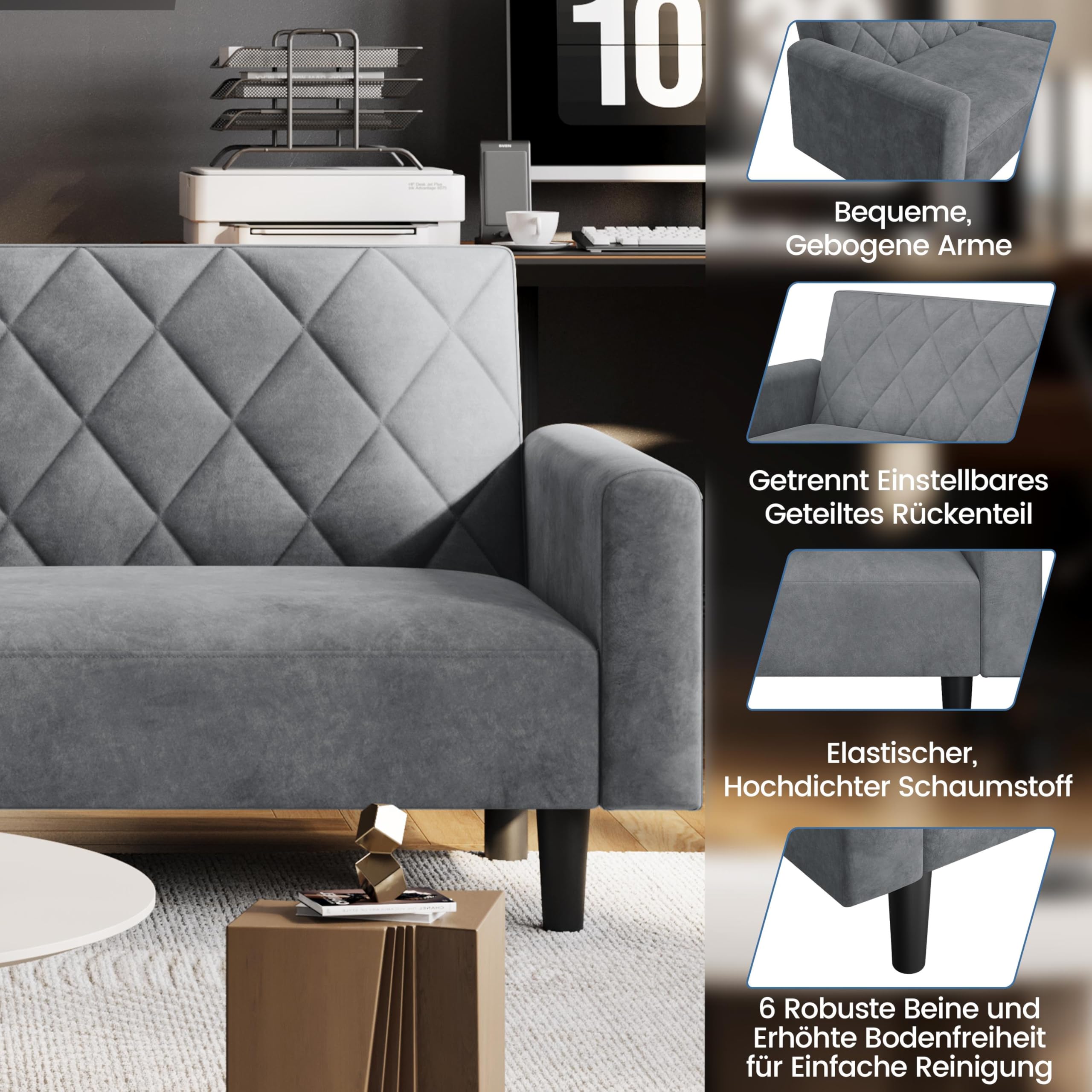 Yaheetech 2 Sitzer Sofa mit Schlaffunktion, 159cm Sofabett aus Samtstoff, Kleine Schlafcouch, 140,5 × 94 cm Liegefläche, für Wohnzimmer/Schlafzimmer, Dunkelgrau